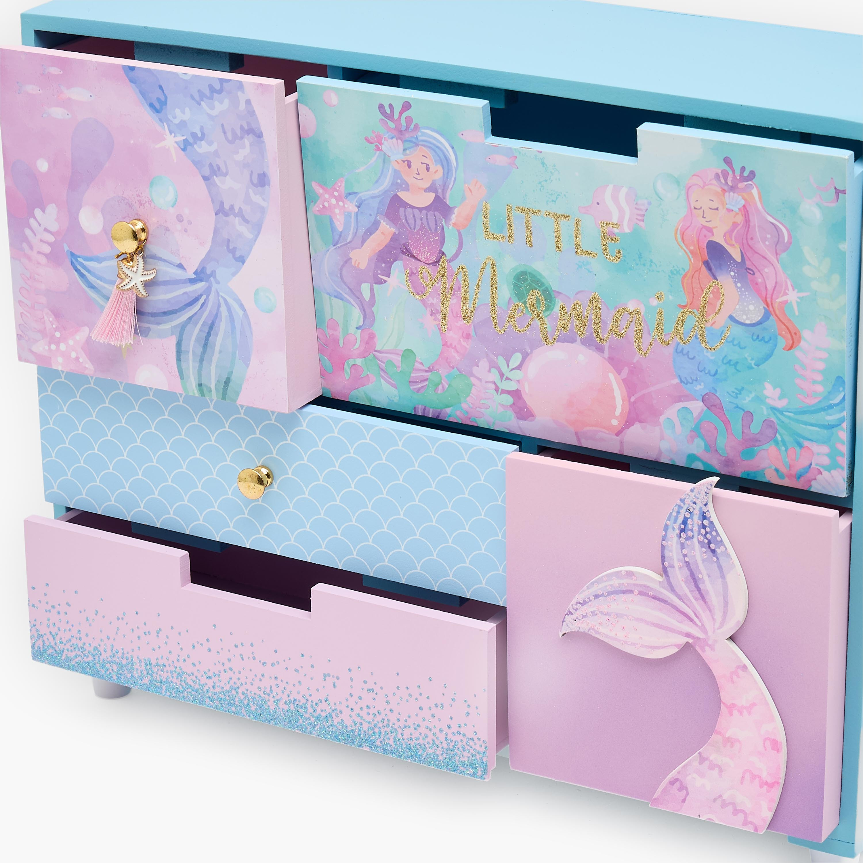Findz 5-Compartment Jewellery Organizer with Mermaid Print - 33x12x28 cms-women-watchesandjewellery-jewellery-storage-image-3