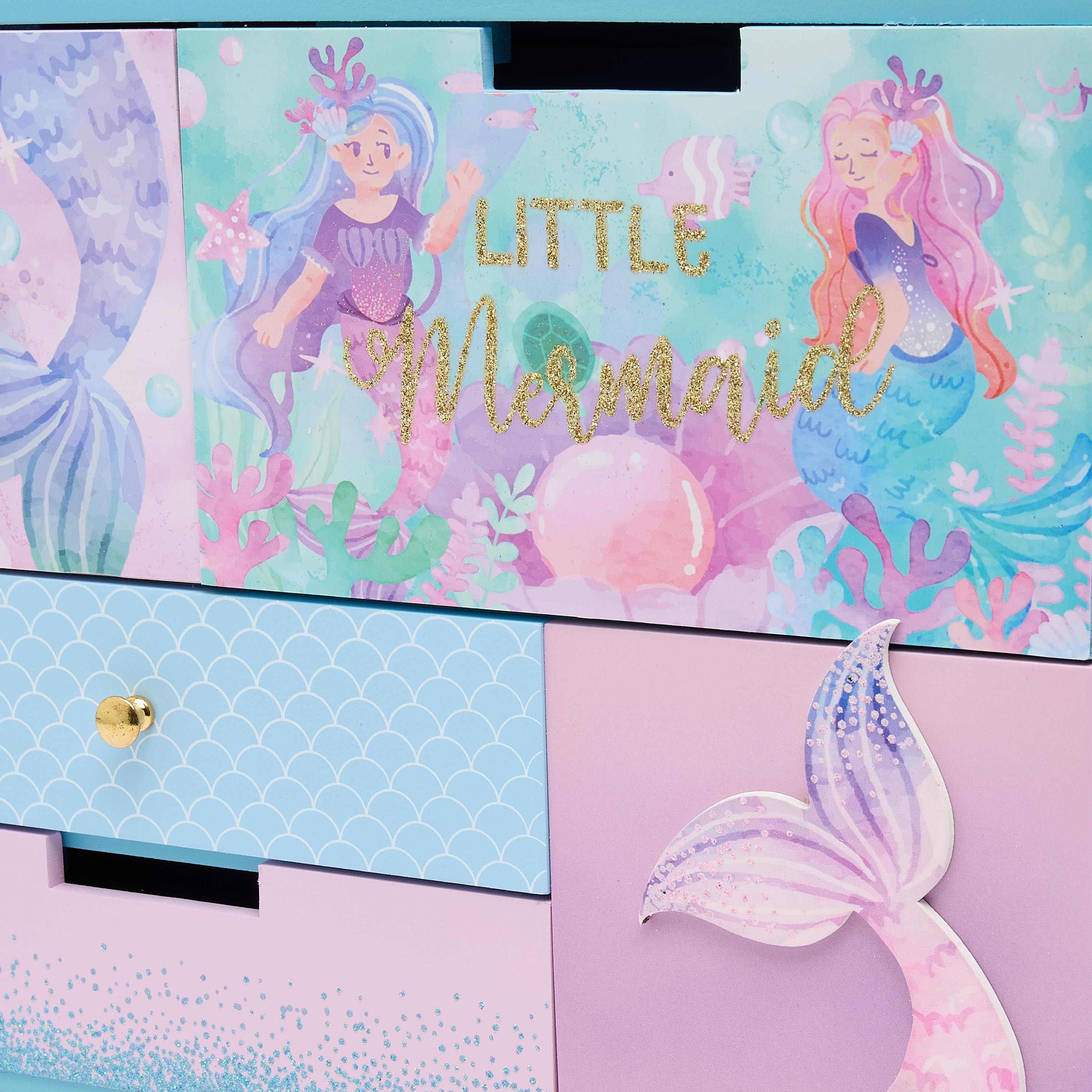 Findz 5-Compartment Jewellery Organizer with Mermaid Print - 33x12x28 cms-women-watchesandjewellery-jewellery-storage-image-4