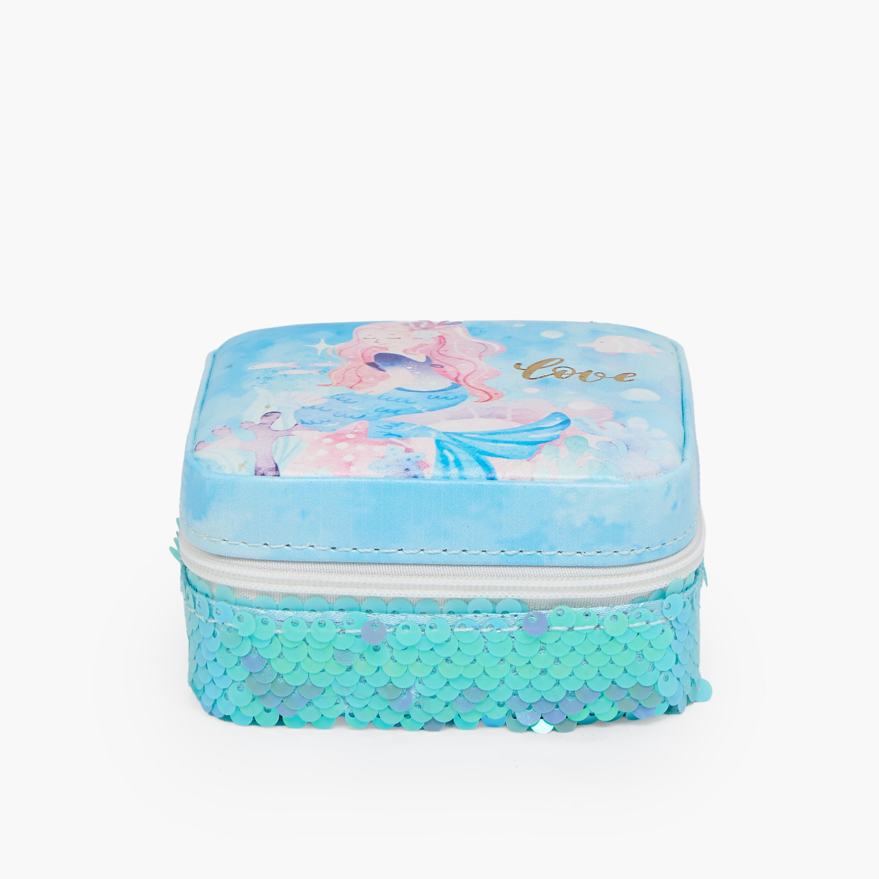Findz 4-Compartment Jewellery Box with Mermaid Print - 10x10x5 cms-women-watchesandjewellery-jewellery-storage-image-1