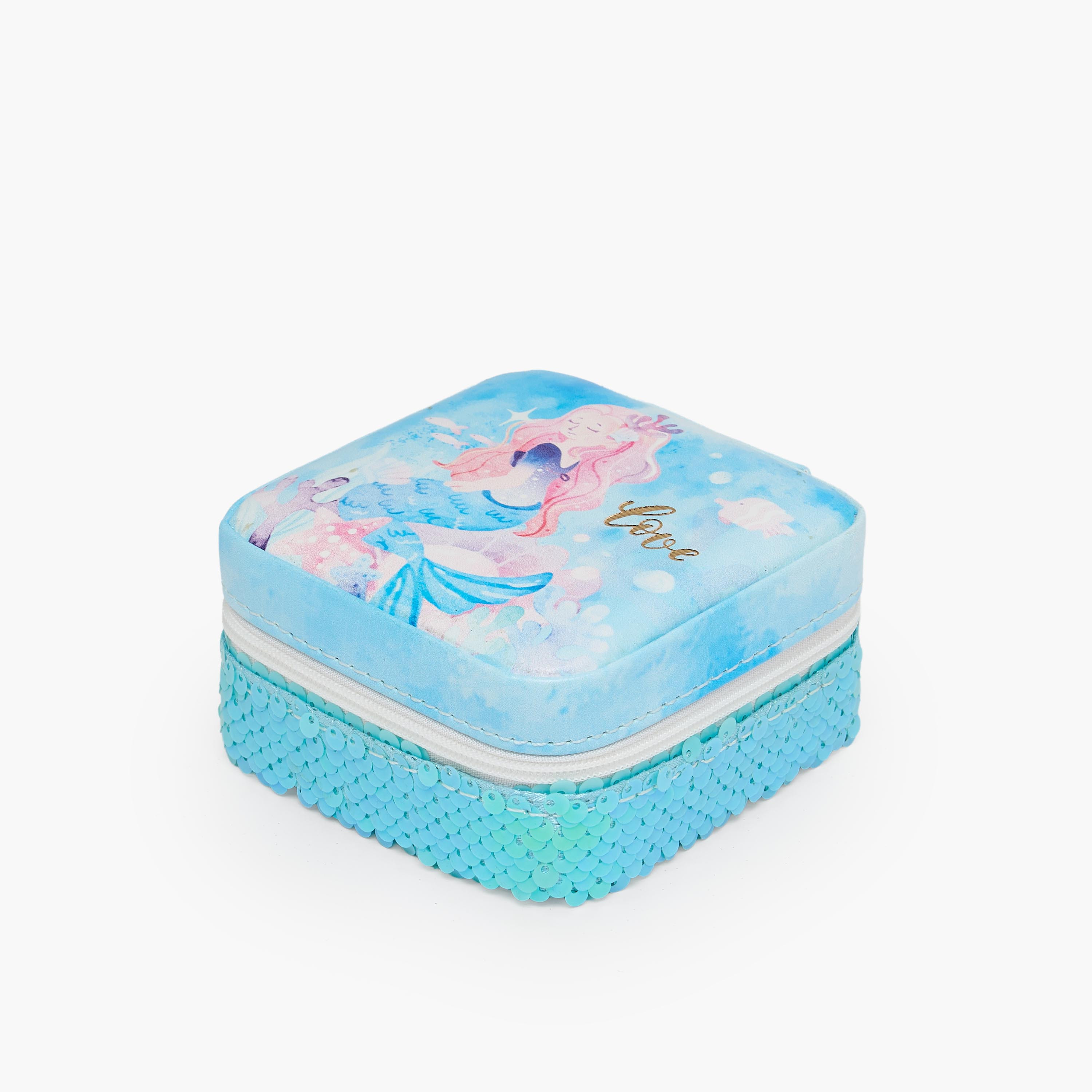 Findz 4-Compartment Jewellery Box with Mermaid Print - 10x10x5 cms-women-watchesandjewellery-jewellery-storage-image-2