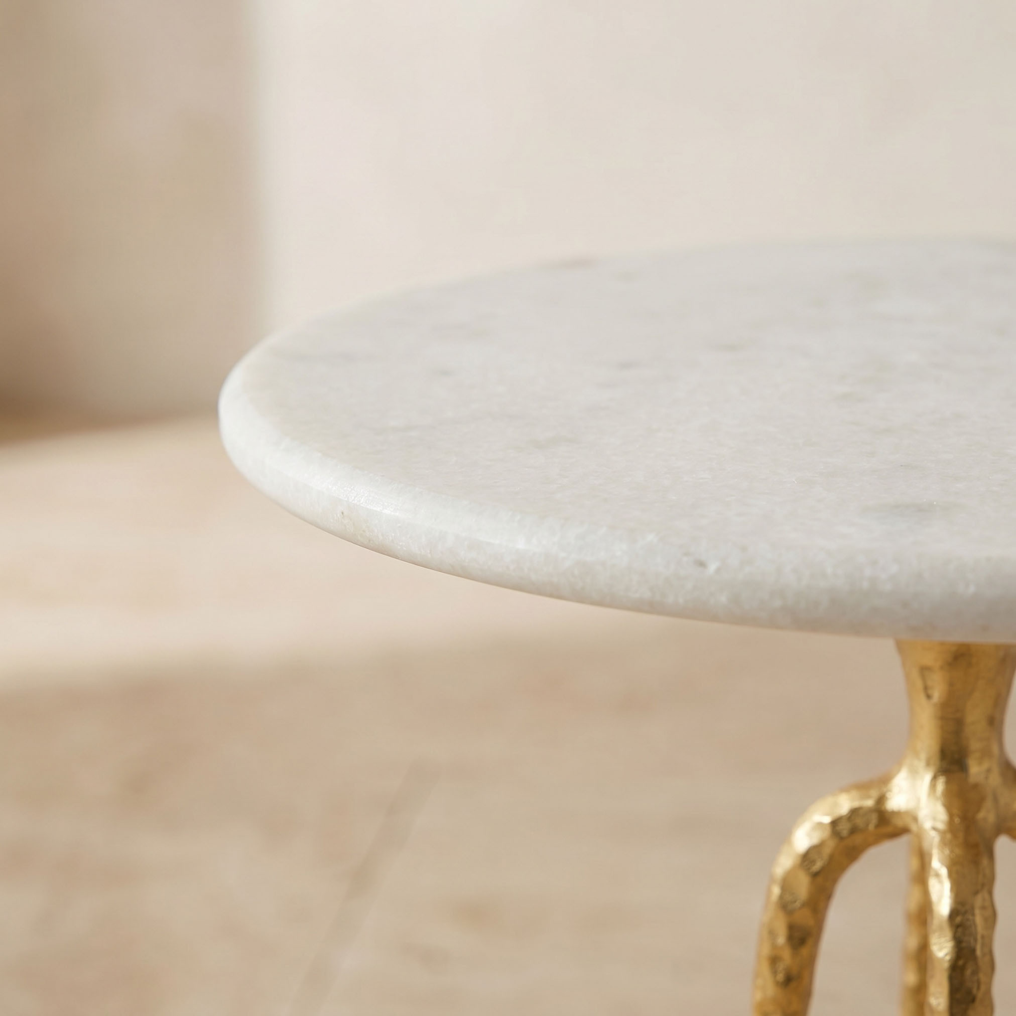 Marble Top Accent Table with Hammered Textured Base - 55x30 cm-furniture-livingroom-sideandendtables-image-2