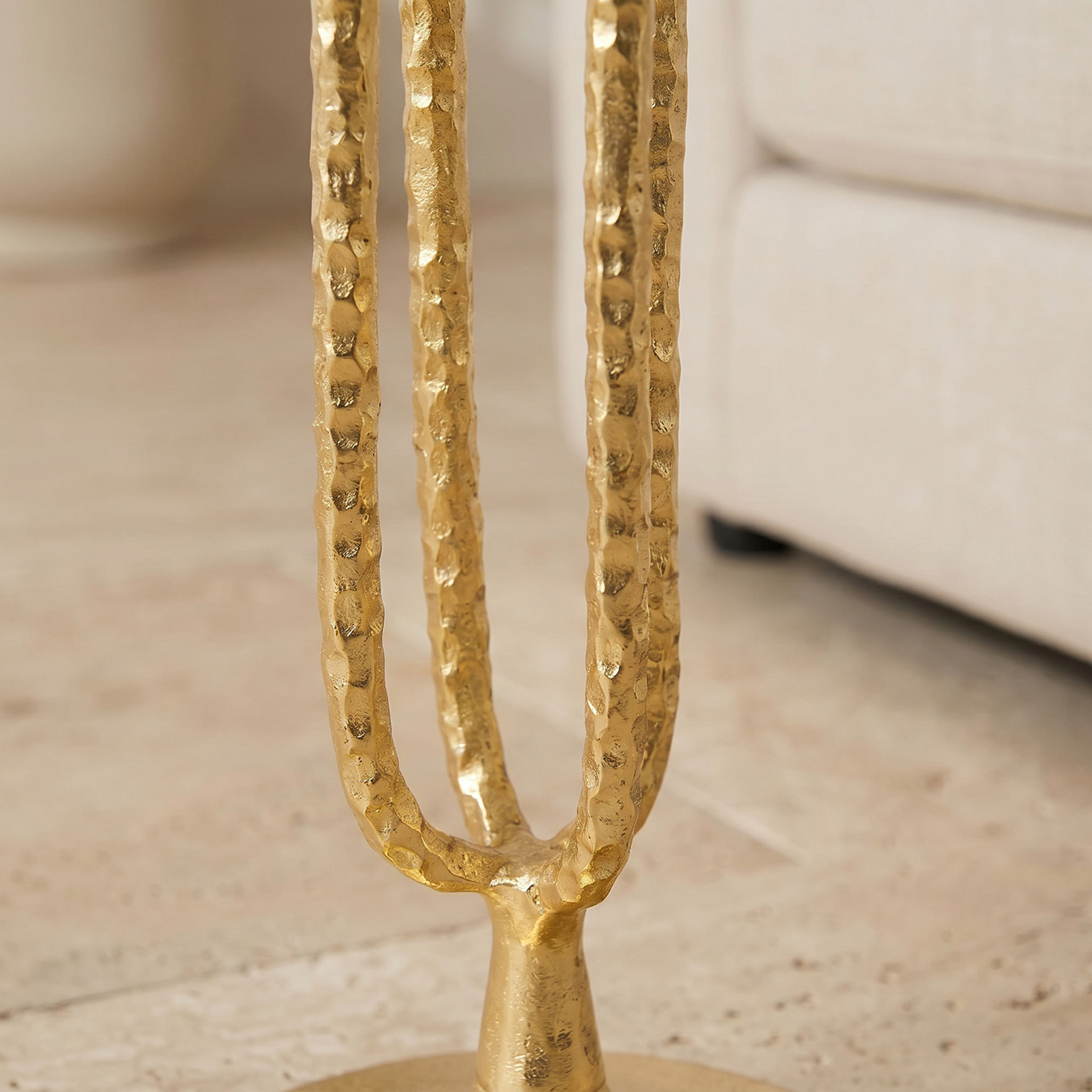 Marble Top Accent Table with Hammered Textured Base - 55x30 cm-furniture-livingroom-sideandendtables-image-3