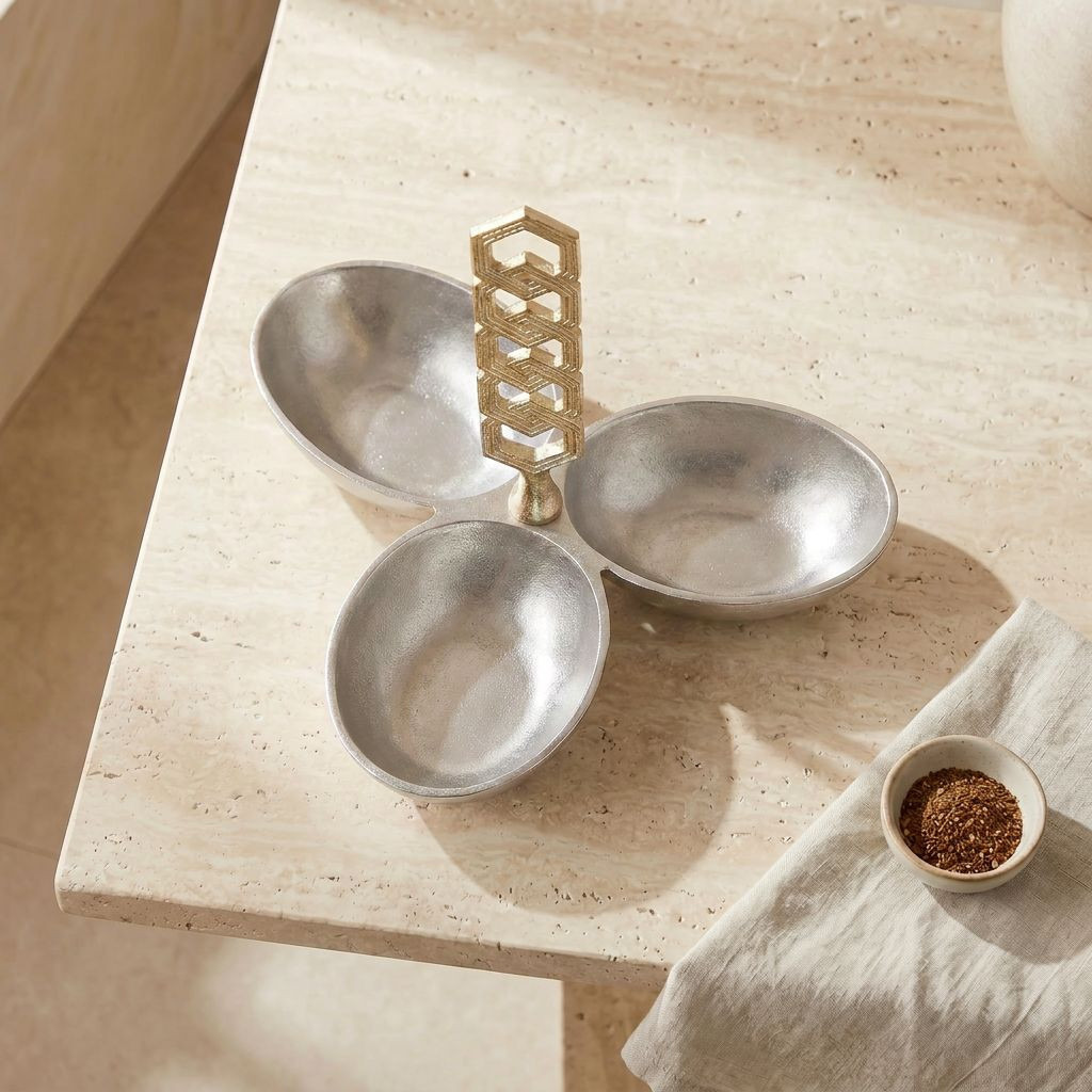 Hexa 3-Compartment Nut Bowl - 23x25 cms-household-dining-serveware-servingtrays-image-1