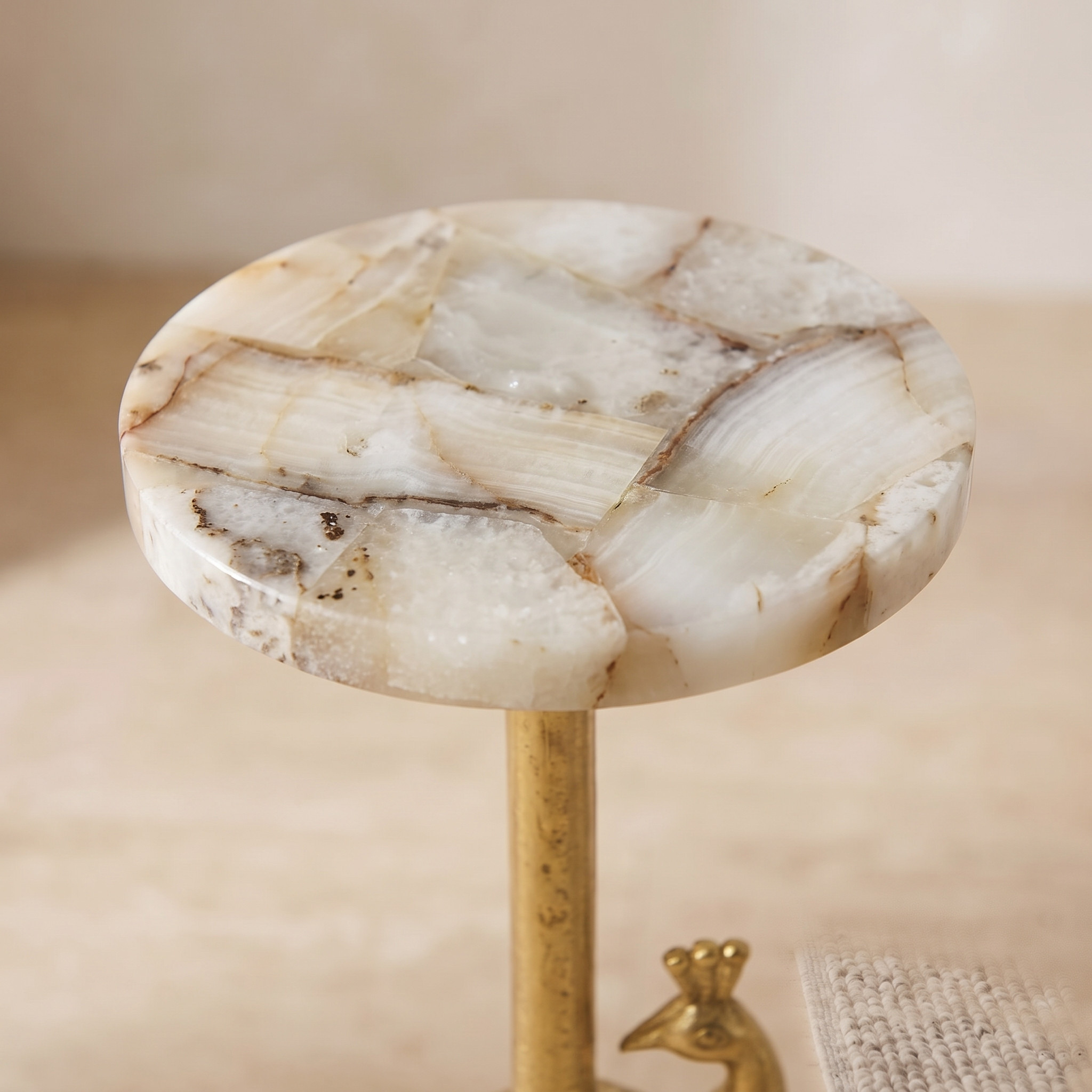 Marble Top Accent Table with Peacock Detail Base - 67x22 cm-furniture-livingroom-sideandendtables-image-3