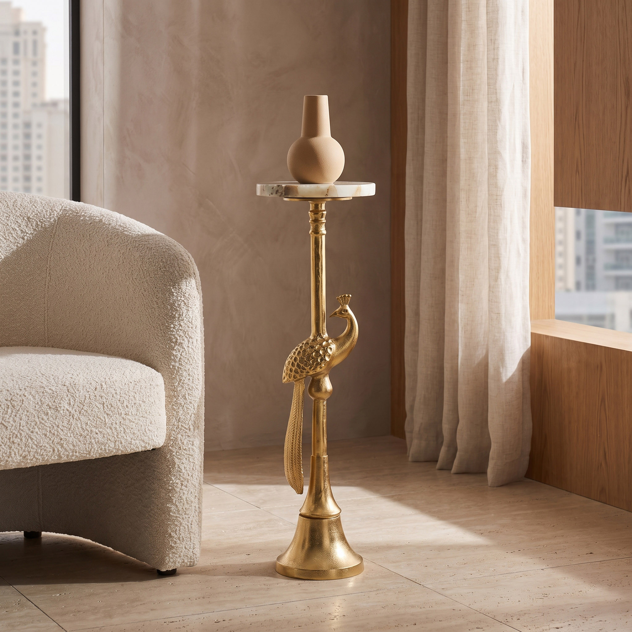 Marble Top Accent Table with Peacock Detail Base - 67x22 cm-furniture-livingroom-sideandendtables-image-4