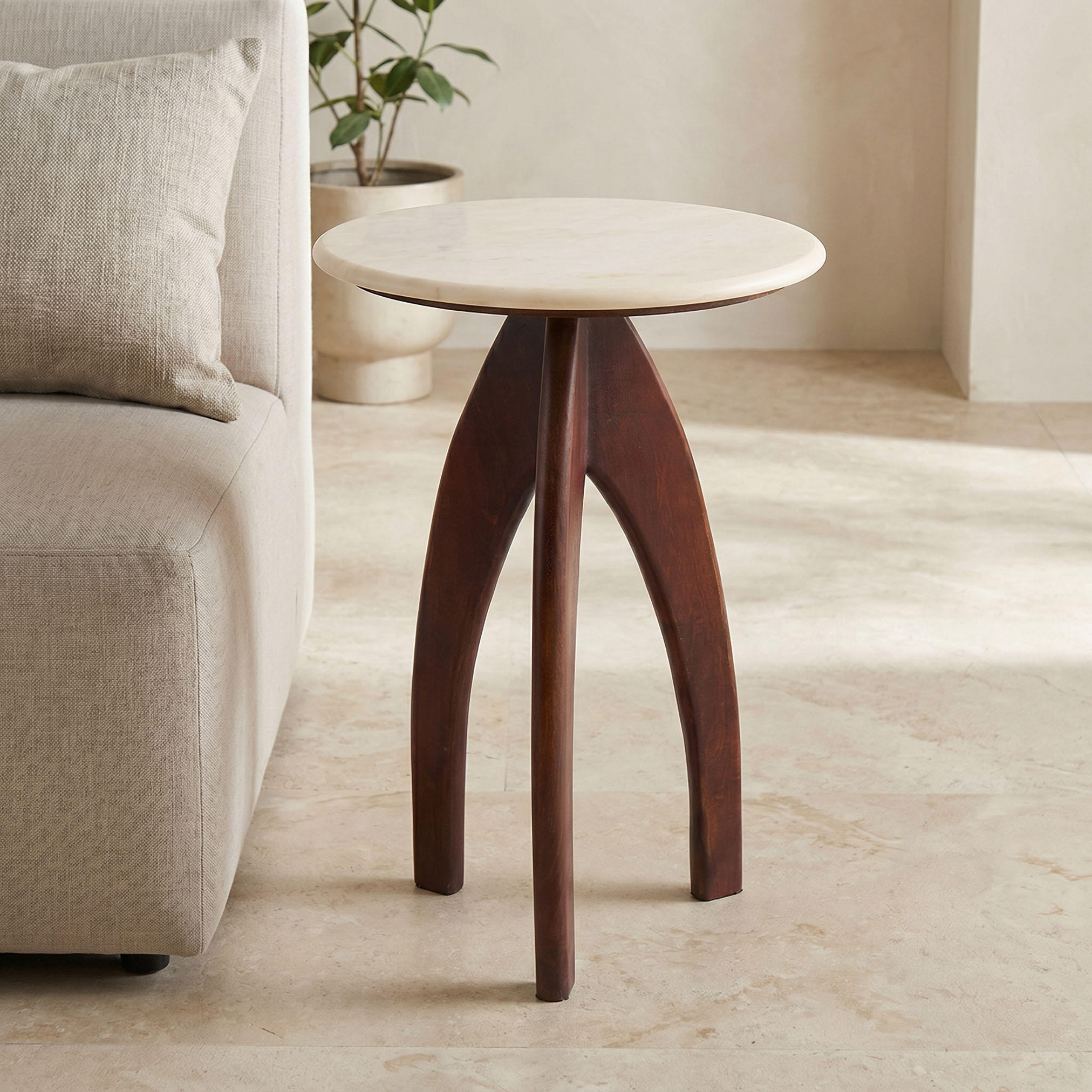 Marble Top Accent Table with Tripod Base - 59x41 cms-furniture-livingroom-sideandendtables-image-1