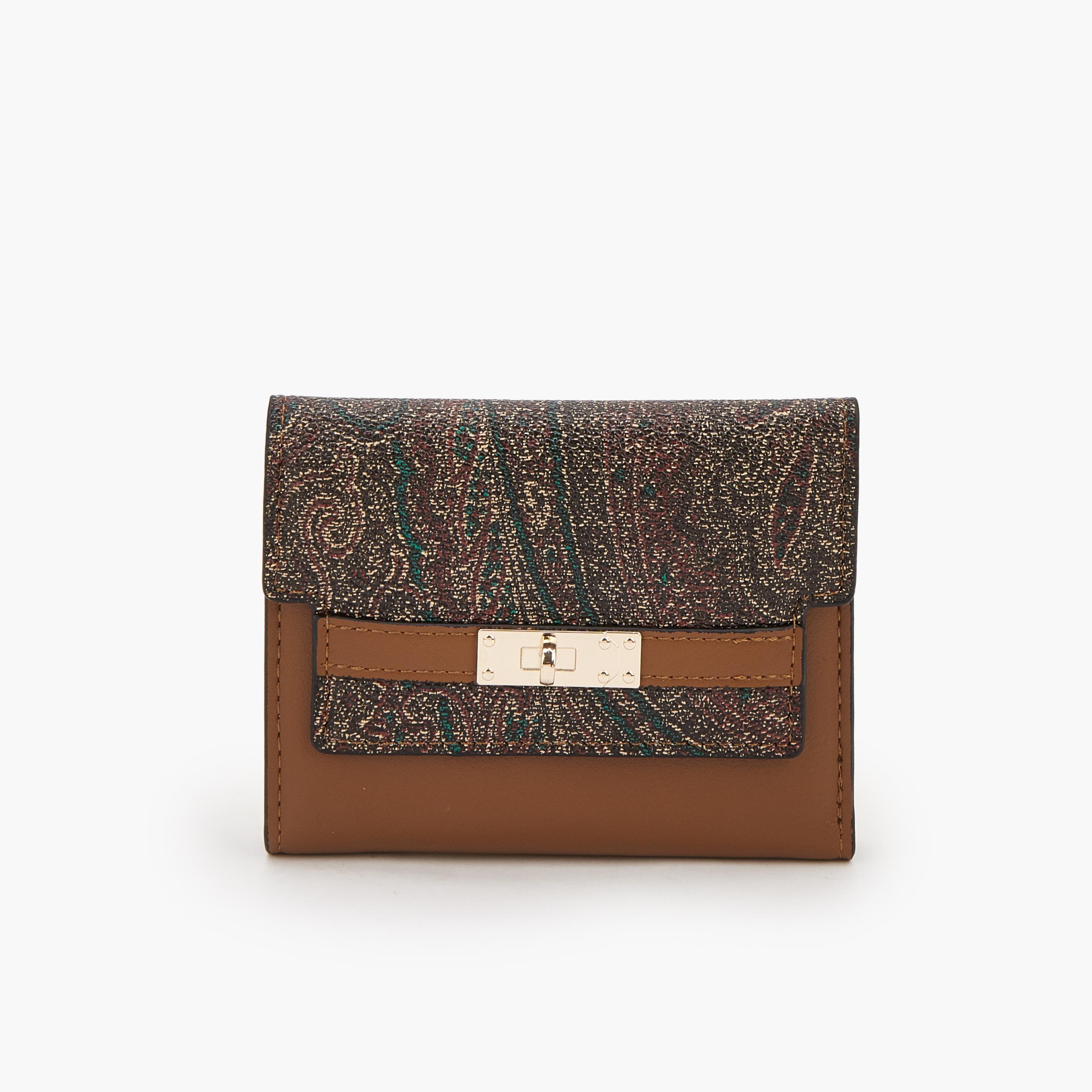محفظة ثلاثية الطيّة بطبعات بيزلي وزينة قفل دوار من سيليست-women-bagsandwallets-wallets-image-1
