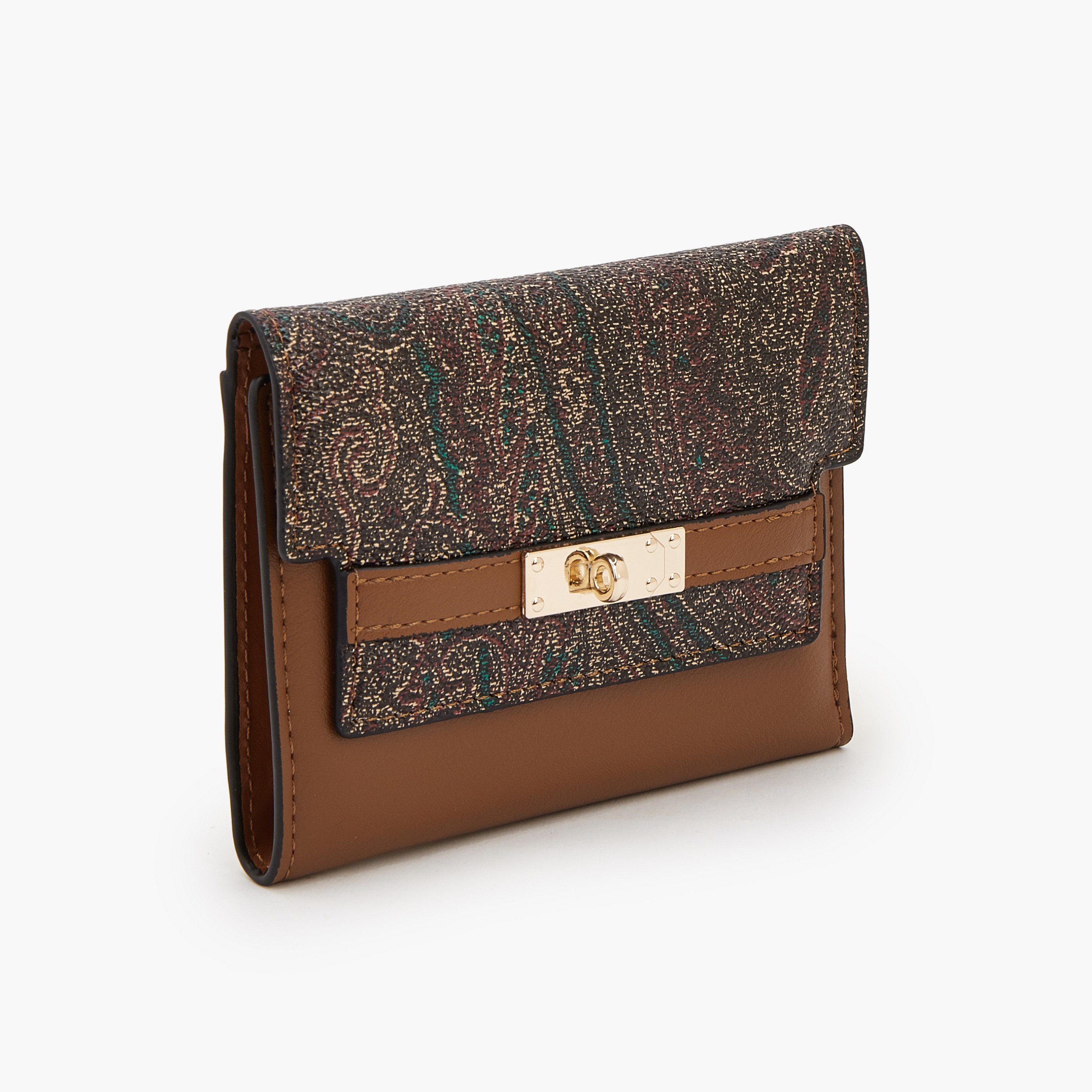 محفظة ثلاثية الطيّة بطبعات بيزلي وزينة قفل دوار من سيليست-women-bagsandwallets-wallets-image-2