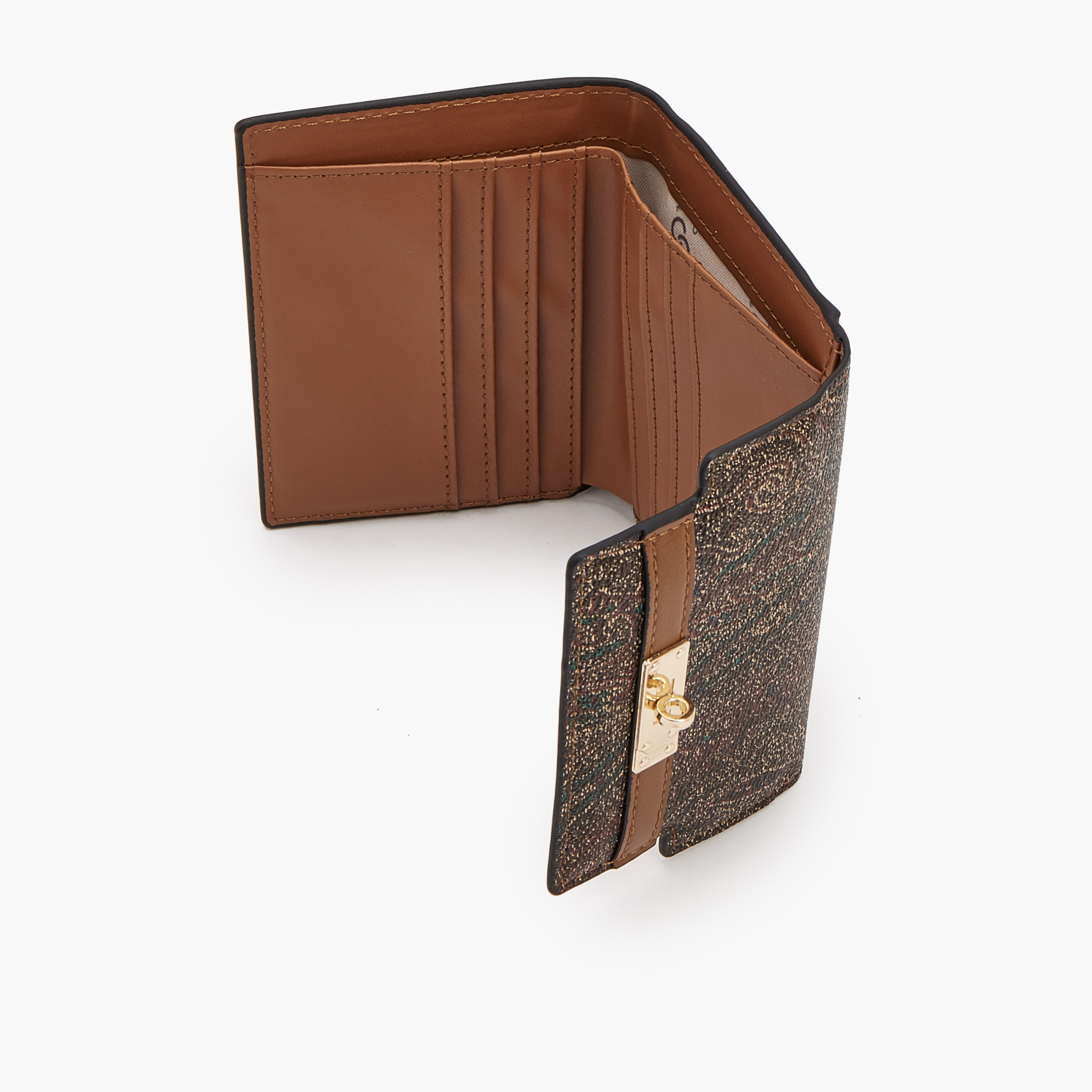 محفظة ثلاثية الطيّة بطبعات بيزلي وزينة قفل دوار من سيليست-women-bagsandwallets-wallets-image-7