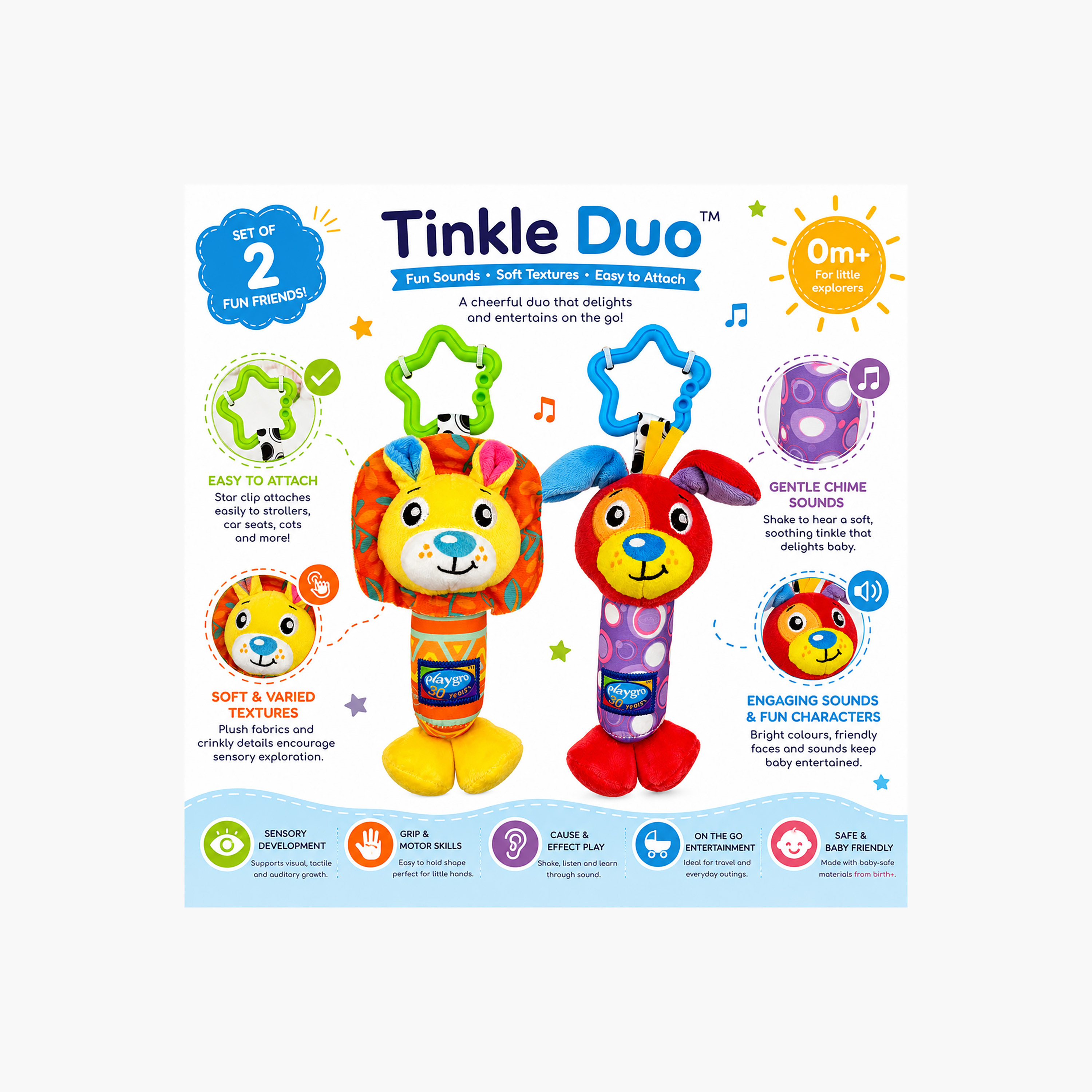 Playgro Tinkle Duo 2-Piece Rattle Set with Star Clip-baby-gear-travelaccessories-image-4