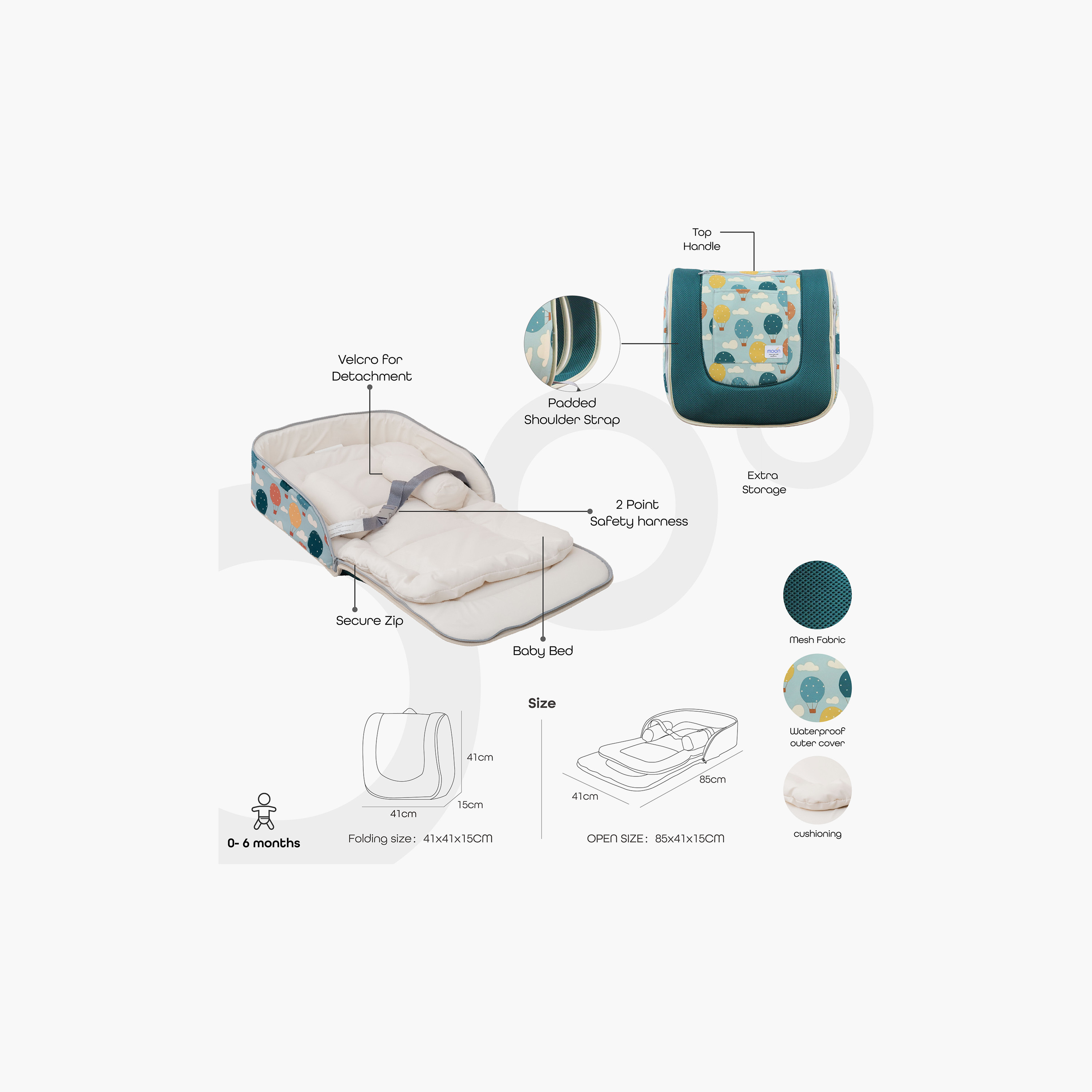 Moon Travalo Balloon Print Portable Travel Baby Bed and Backpack-baby-gear-travelaccessories-image-7