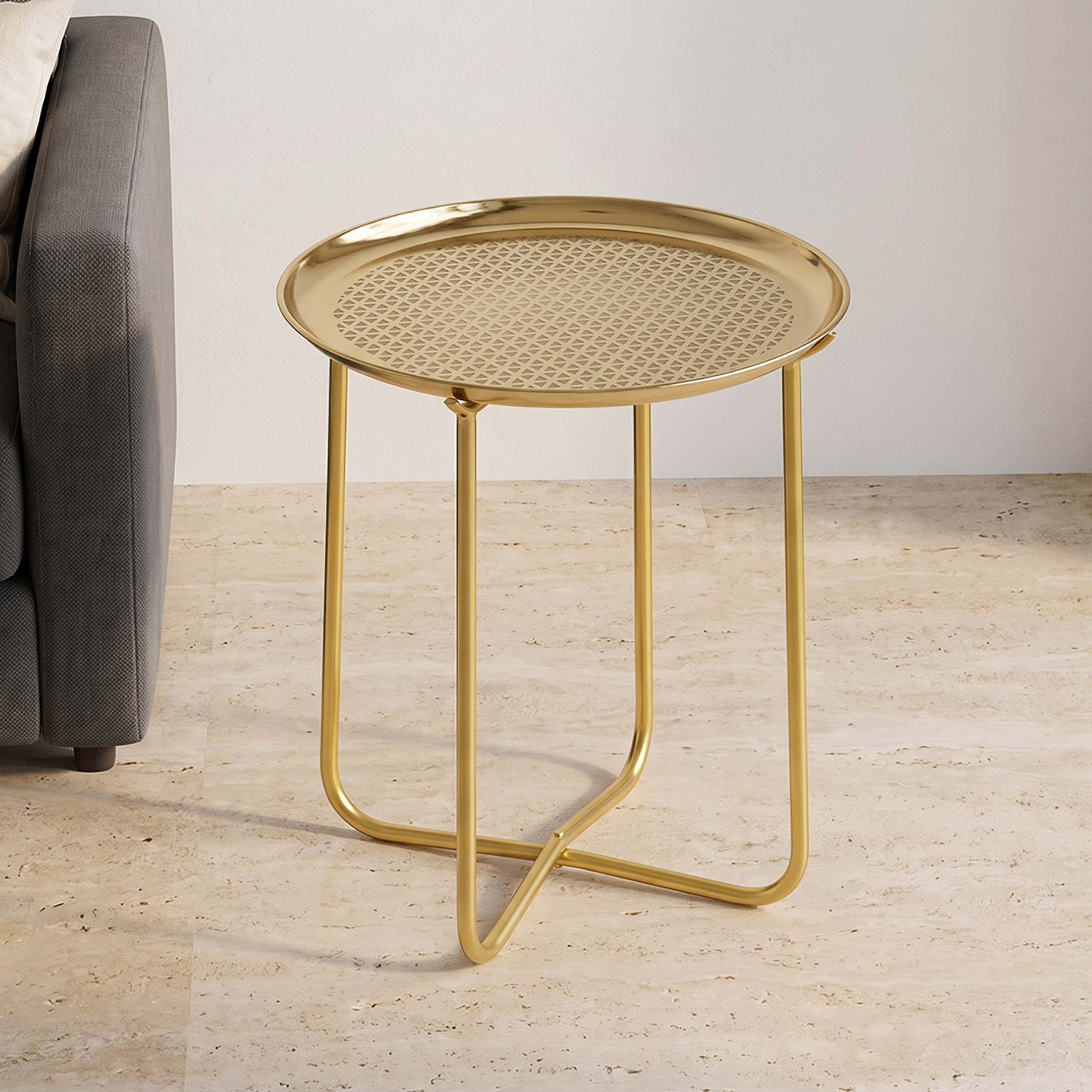 Geometric Etched Accented Metal Table - 49x39 cm-furniture-livingroom-sideandendtables-image-1