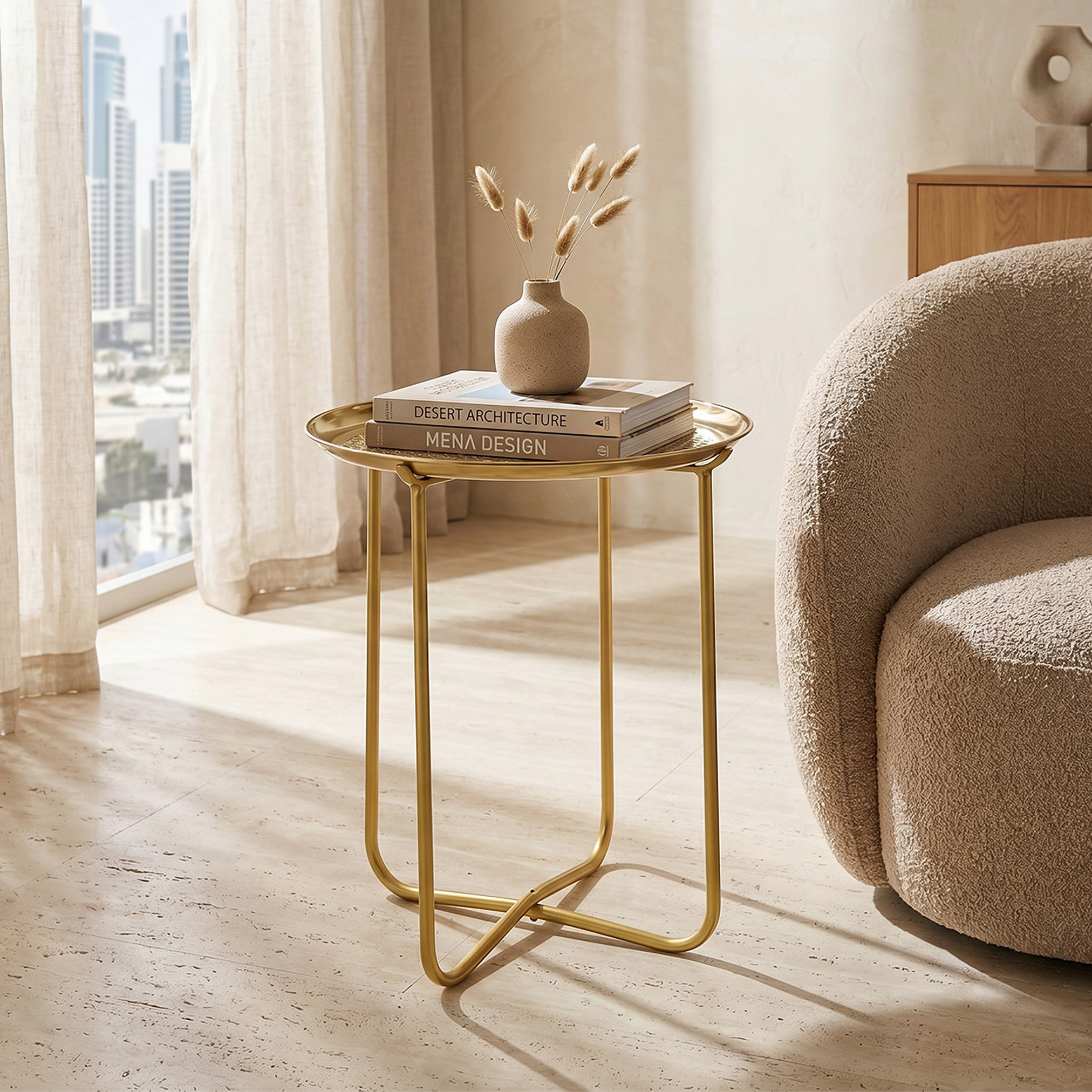 Geometric Etched Accented Metal Table - 49x39 cm-furniture-livingroom-sideandendtables-image-4