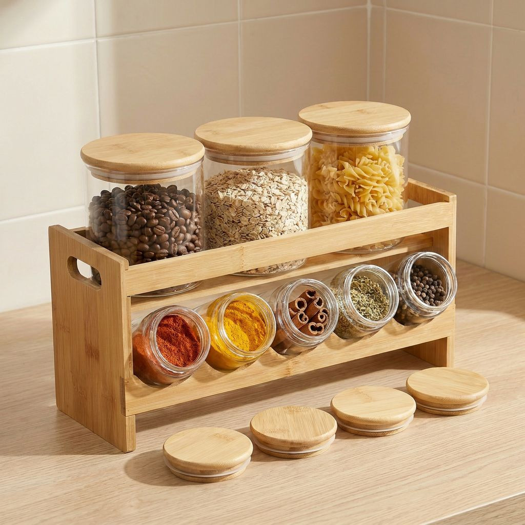 Zaya 8-Piece Borosilicate Glass Jar Set with Bamboo Stand-household-kitchen-foodstorage-containers-image-2