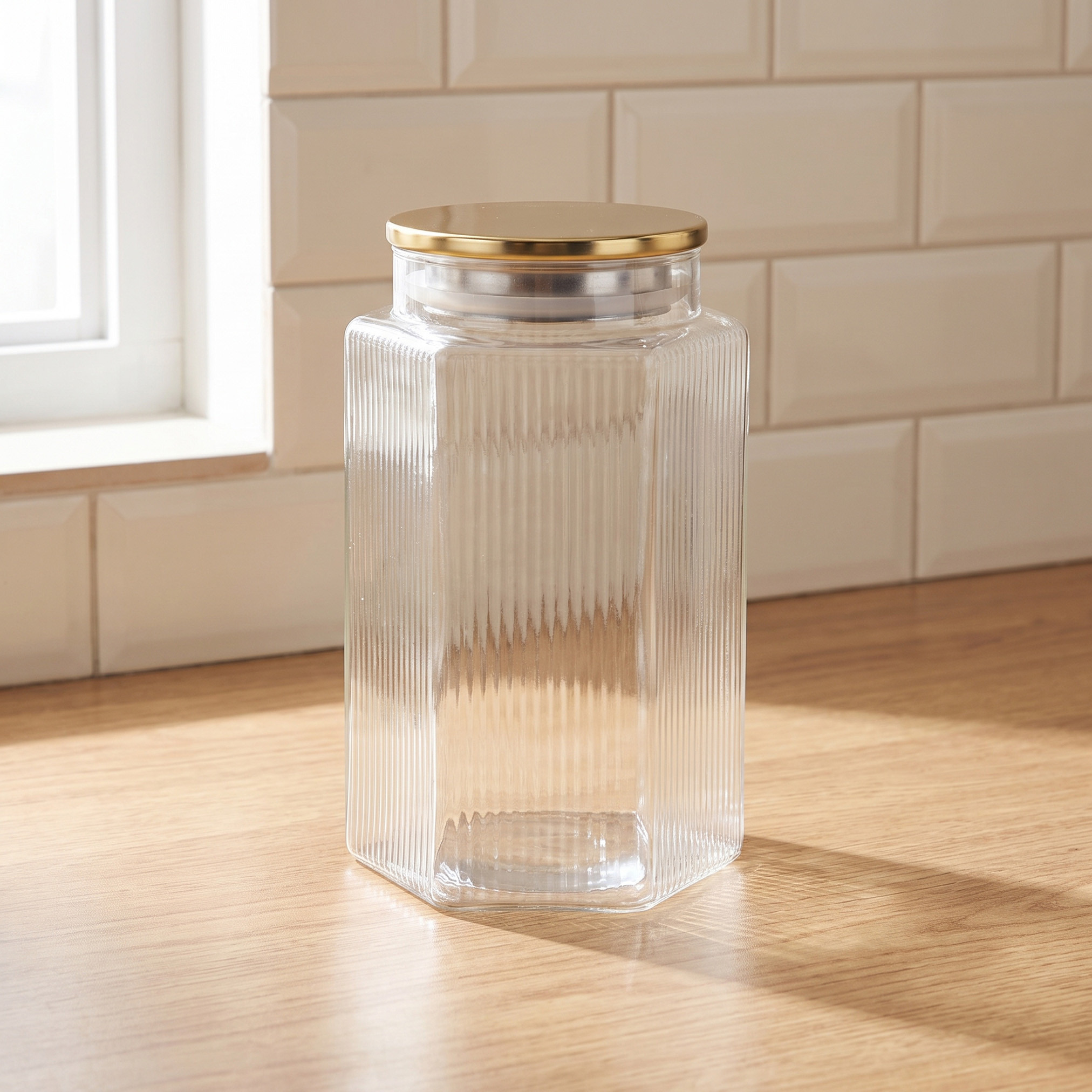 جرة زجاج مضلعة من زايا - 950 مل-household-kitchen-foodstorage-containers-image-1