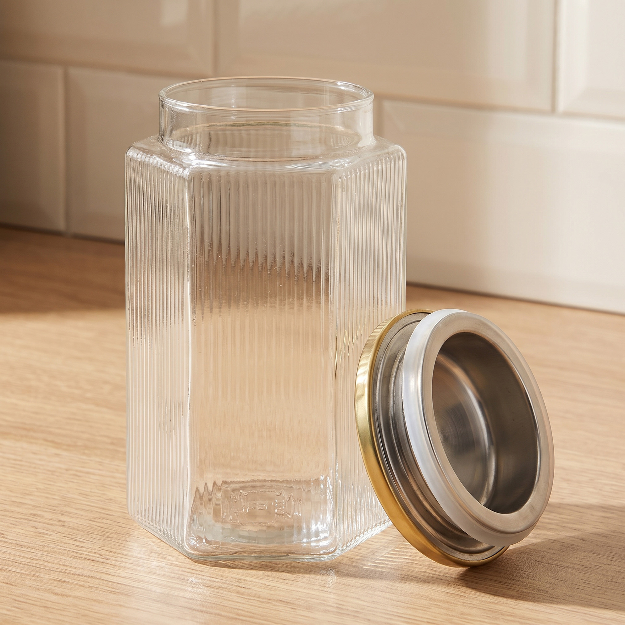 جرة زجاج مضلعة من زايا - 950 مل-household-kitchen-foodstorage-containers-image-2