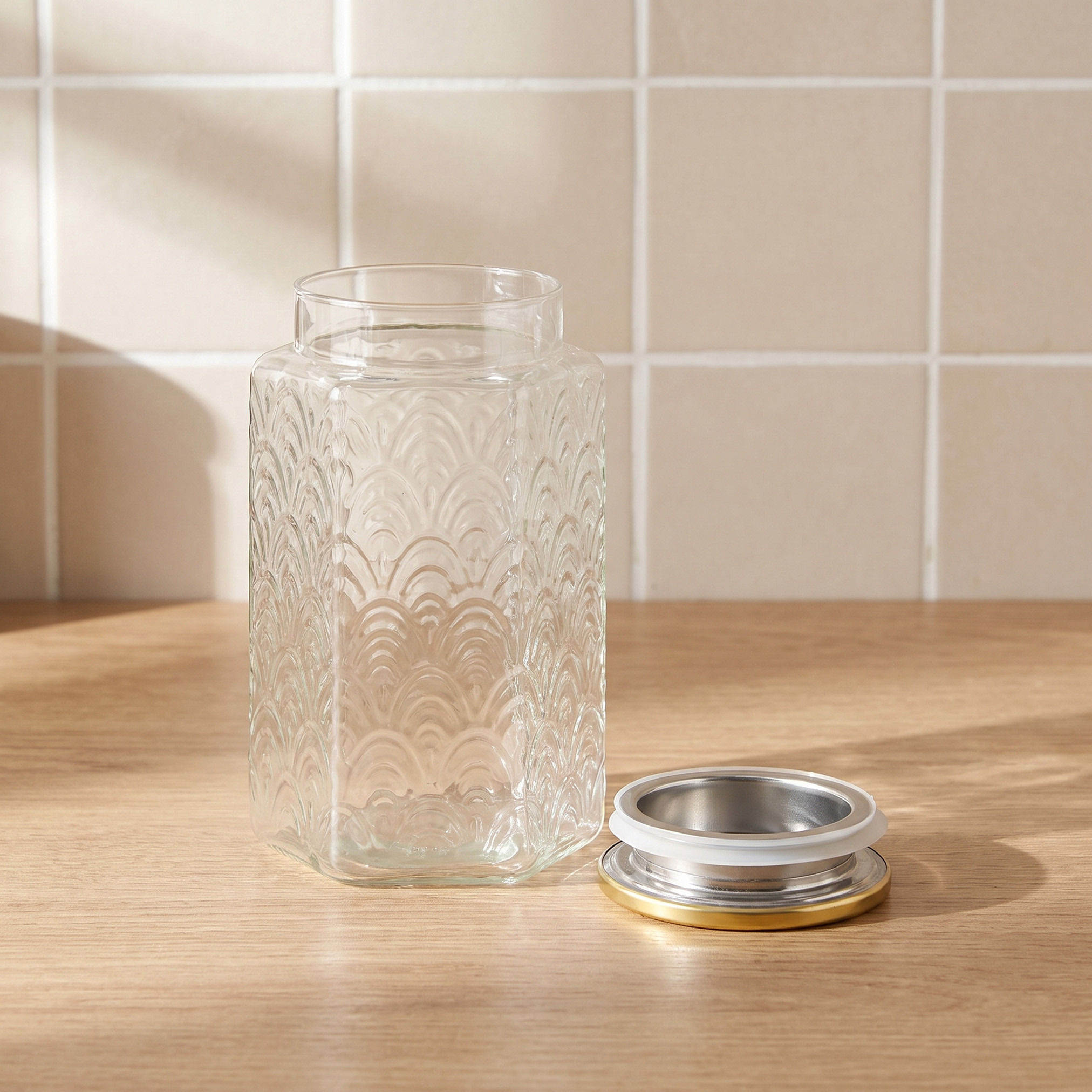 جرة زجاج بارزة الملمس من زايا - 950 مل-household-kitchen-foodstorage-containers-image-2