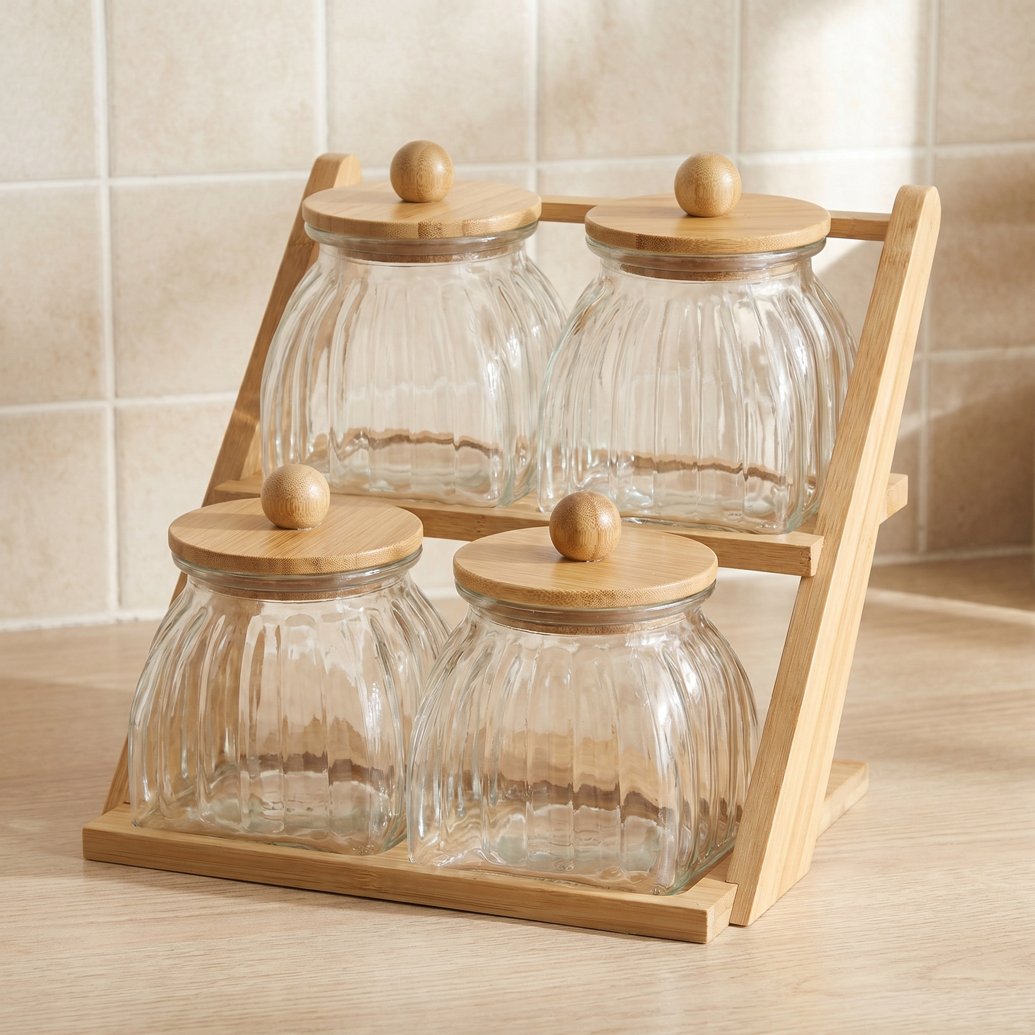 Zaya 4-Piece Glass Jar Set with Bamboo Stand-household-kitchen-foodstorage-containers-image-1