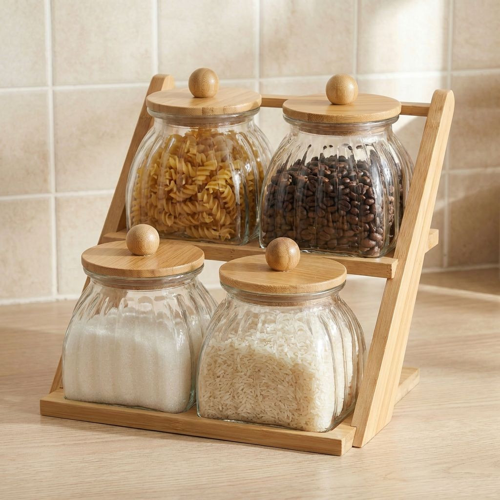 Zaya 4-Piece Glass Jar Set with Bamboo Stand-household-kitchen-foodstorage-containers-image-2