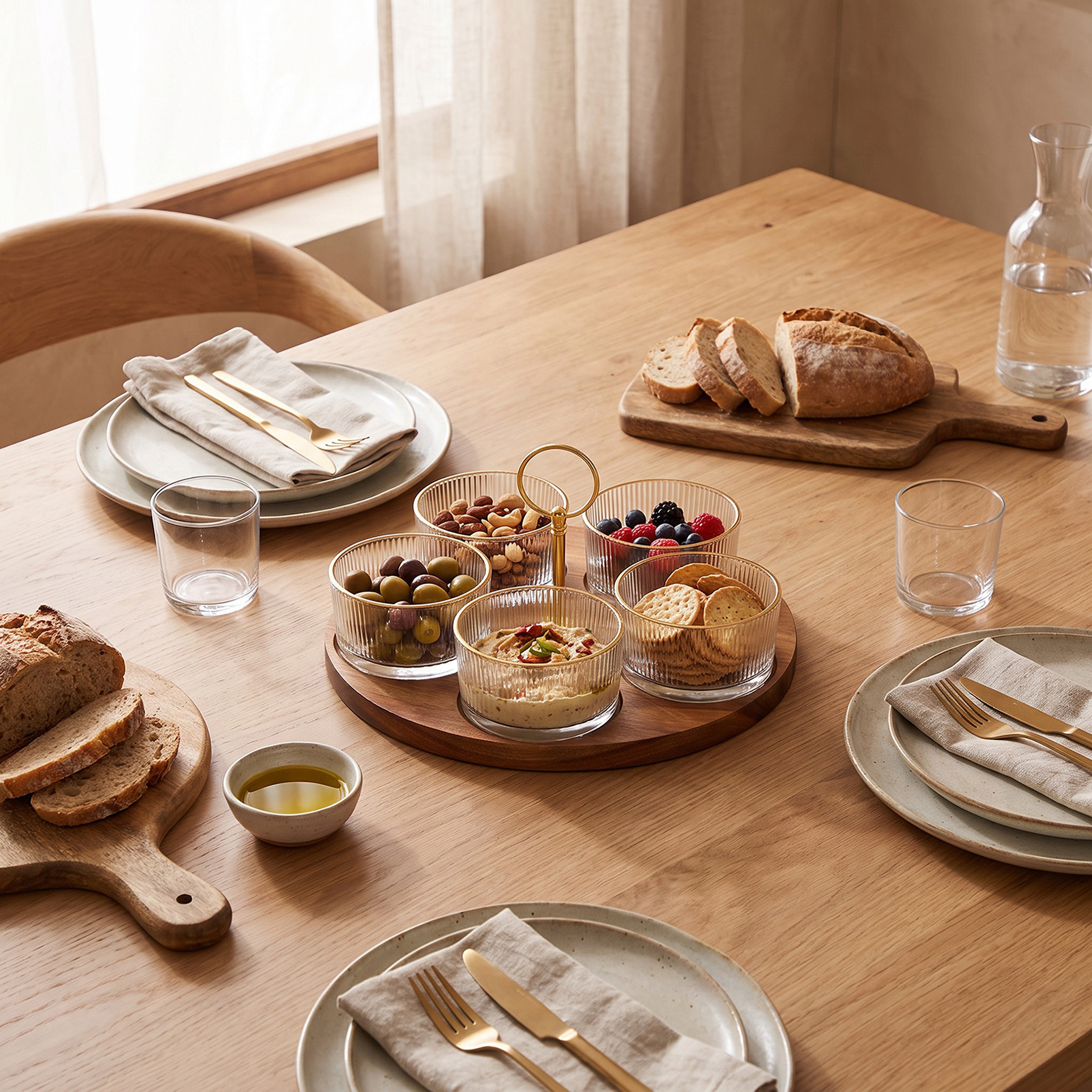 Ruwa 5-Piece Striped Glass Bowl Set with Acacia Wooden Tray-household-dining-serveware-servingtrays-image-4