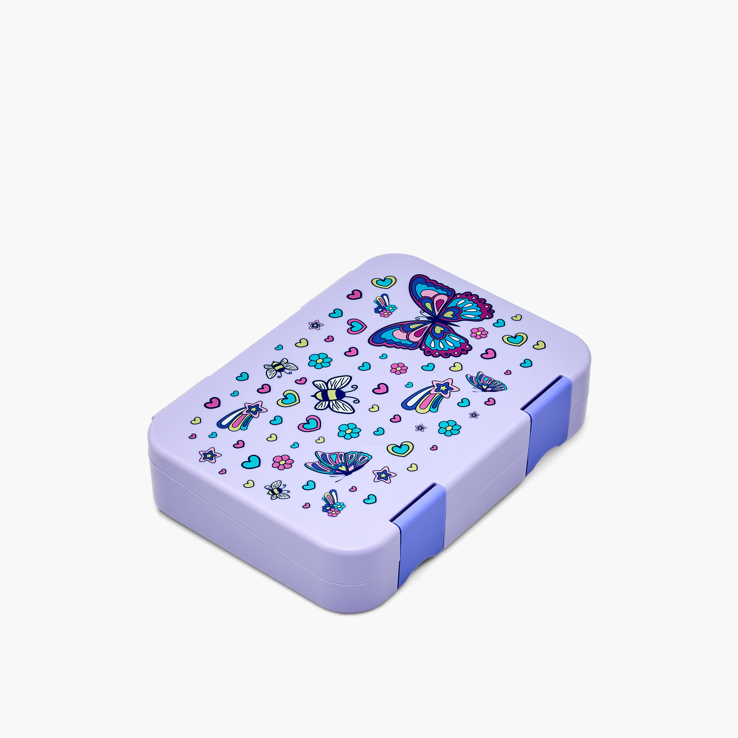 صندوق غداء بطبعات فراشات مع غطاء بمشبك إغلاق من جونيورز - 750 مل-school-lunchessentials-lunchboxes-image-1