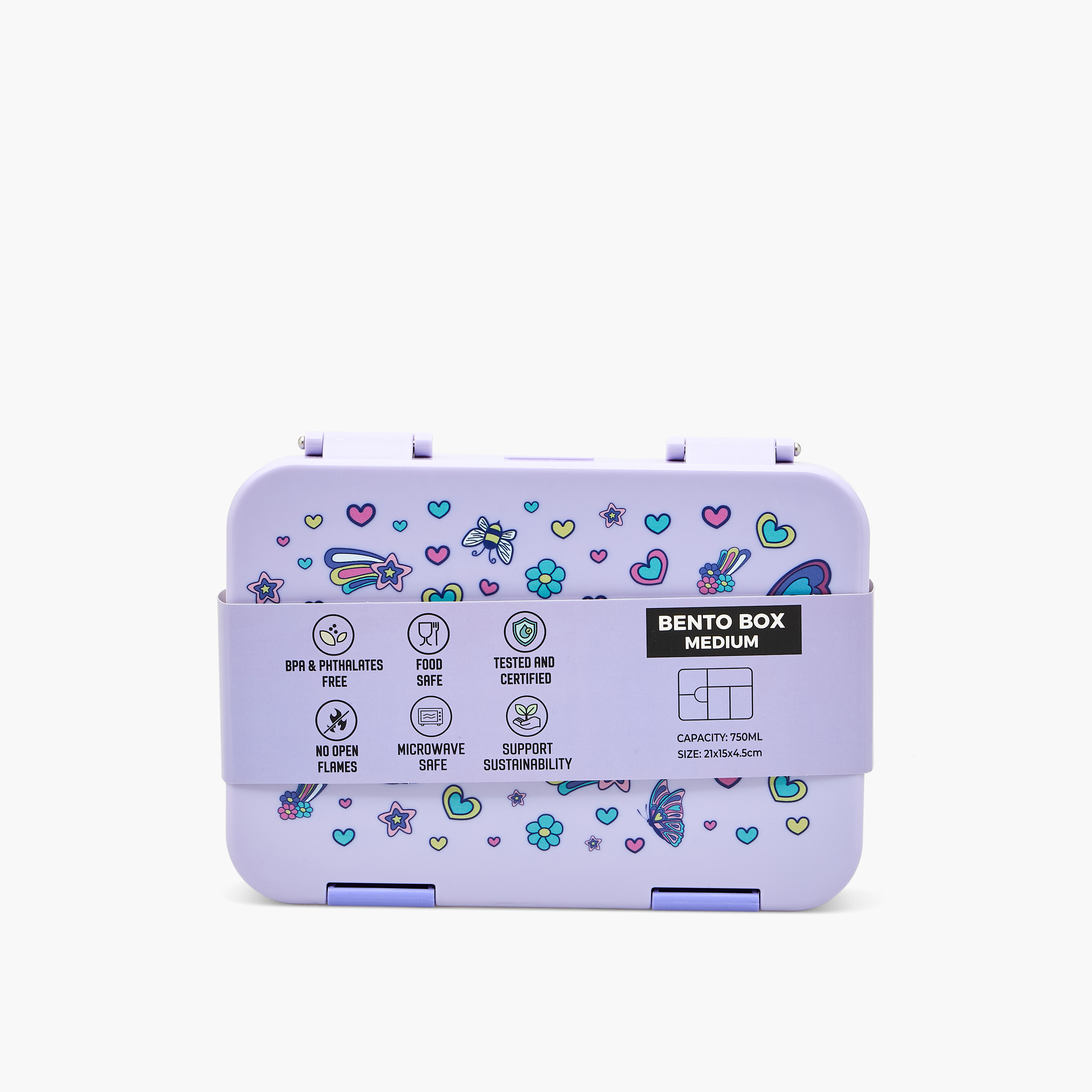 صندوق غداء بطبعات فراشات مع غطاء بمشبك إغلاق من جونيورز - 750 مل-school-lunchessentials-lunchboxes-image-12