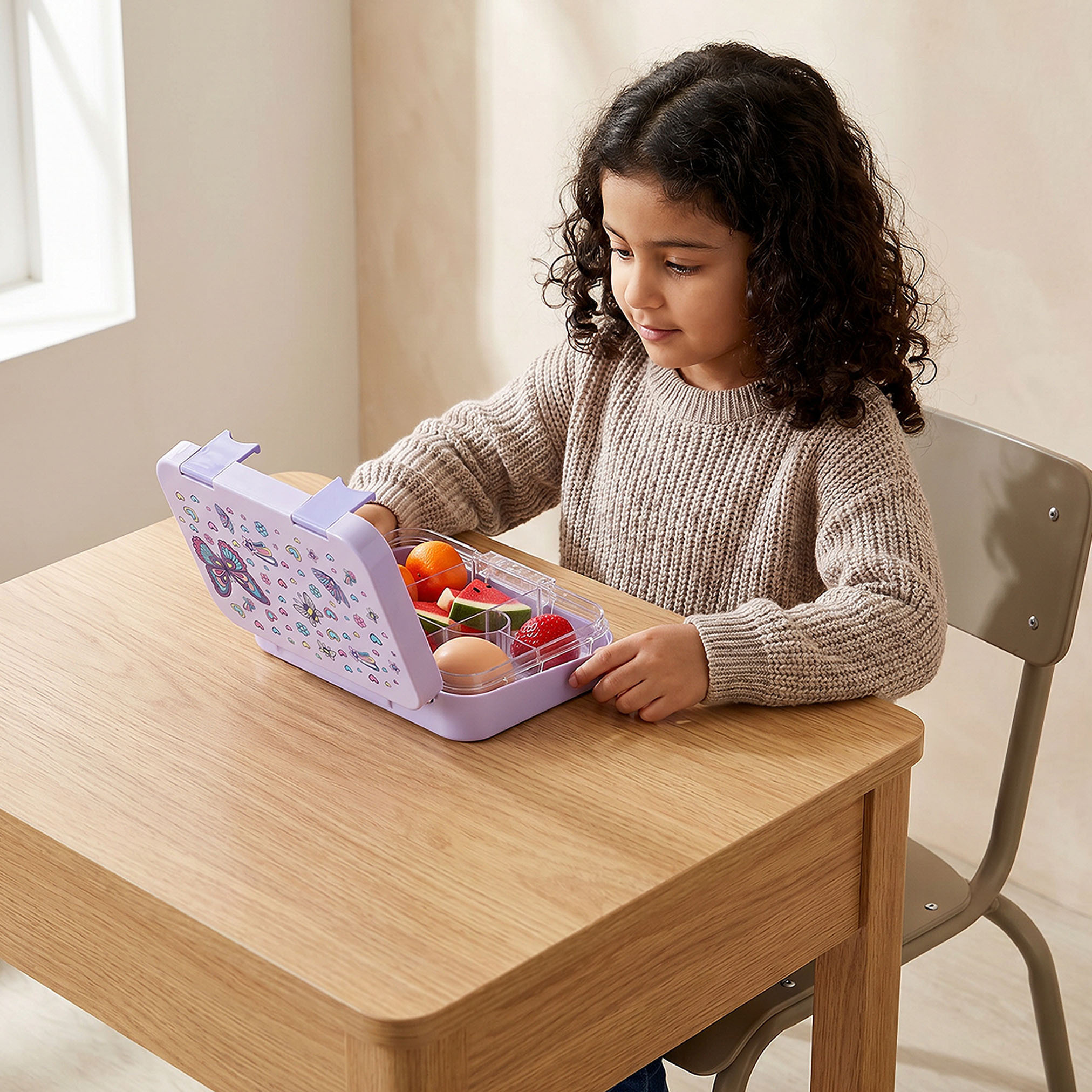 صندوق غداء بطبعات فراشات مع غطاء بمشبك إغلاق من جونيورز - 750 مل-school-lunchessentials-lunchboxes-image-3