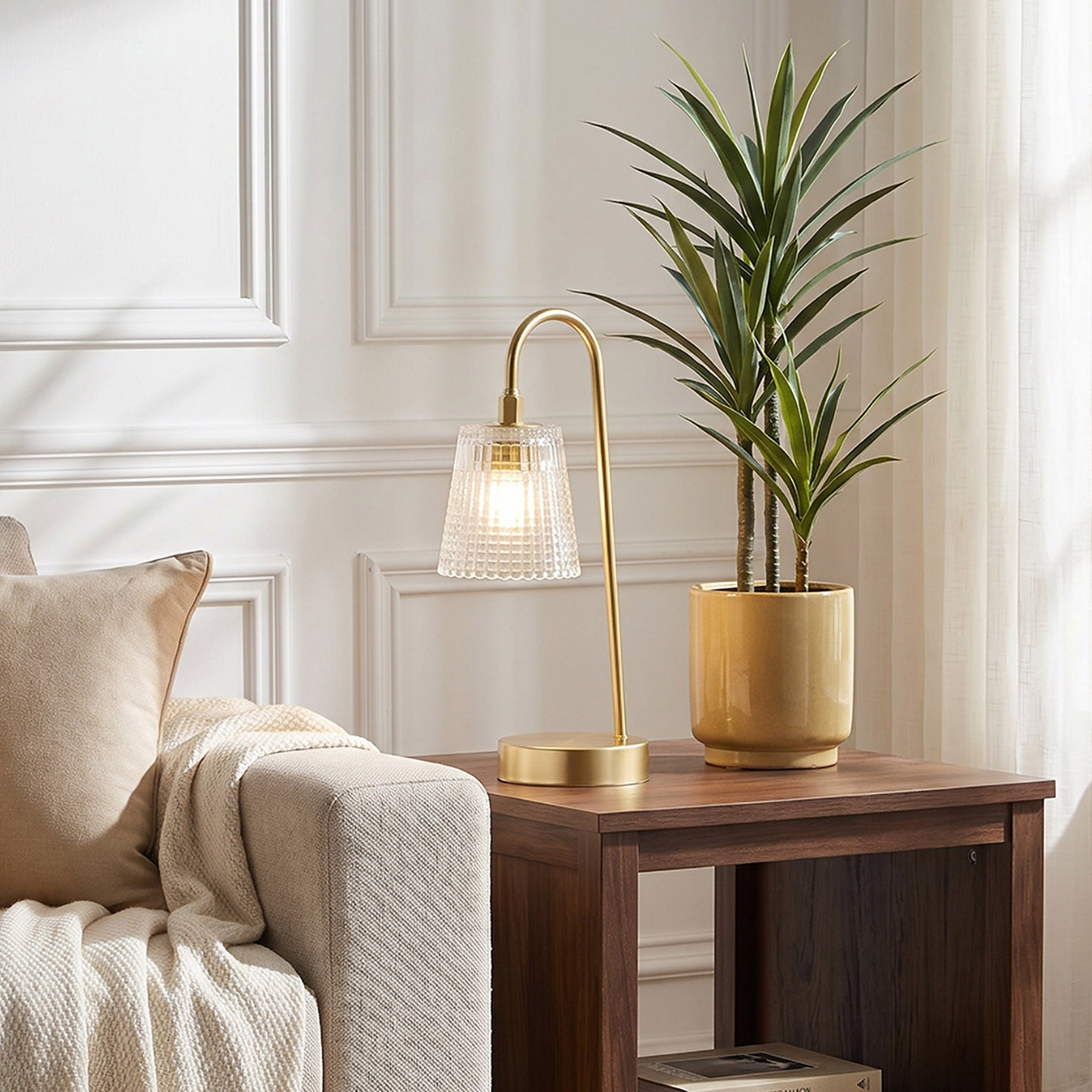 Ribbed Glass LED Table Lamp - 13x11x28 cms-household-decor-candleholdersandlanterns-image-4