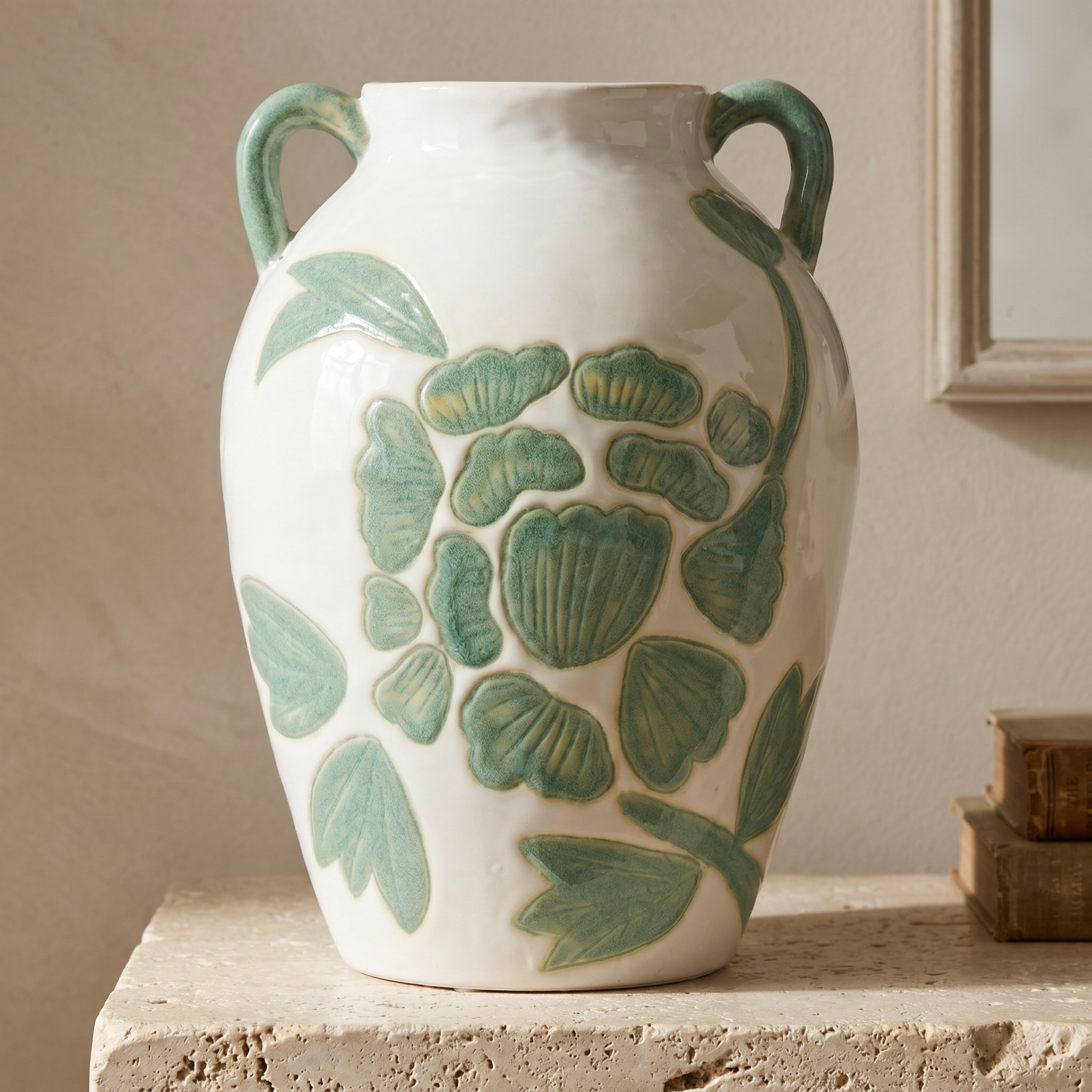 مزهرية سيراميك بتزيينات زهور - 18 سم-household-decor-vasesandbowls-image-1