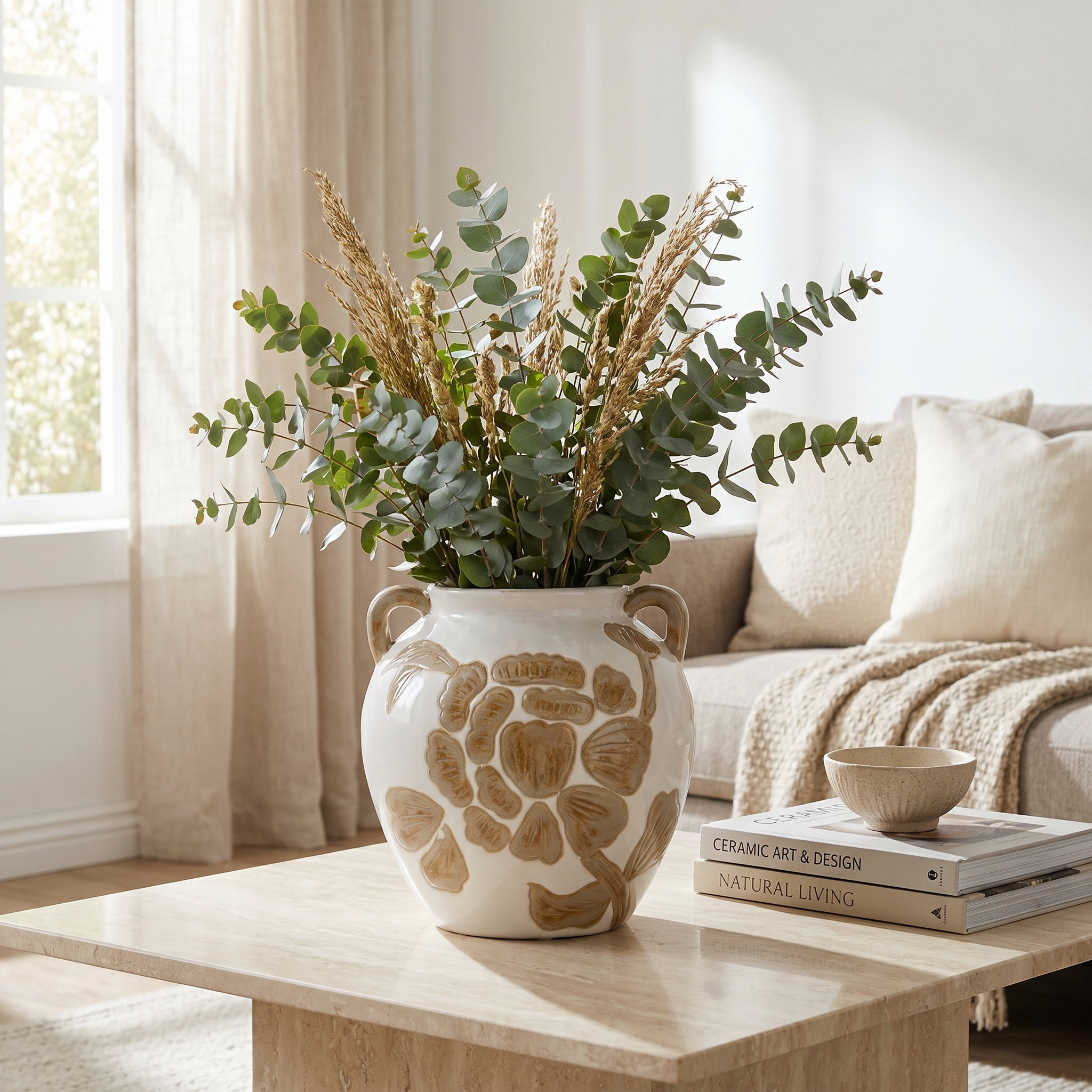 Floral Accent Ceramic Vase with Handles - 18x18 cms-household-decor-vasesandbowls-image-4