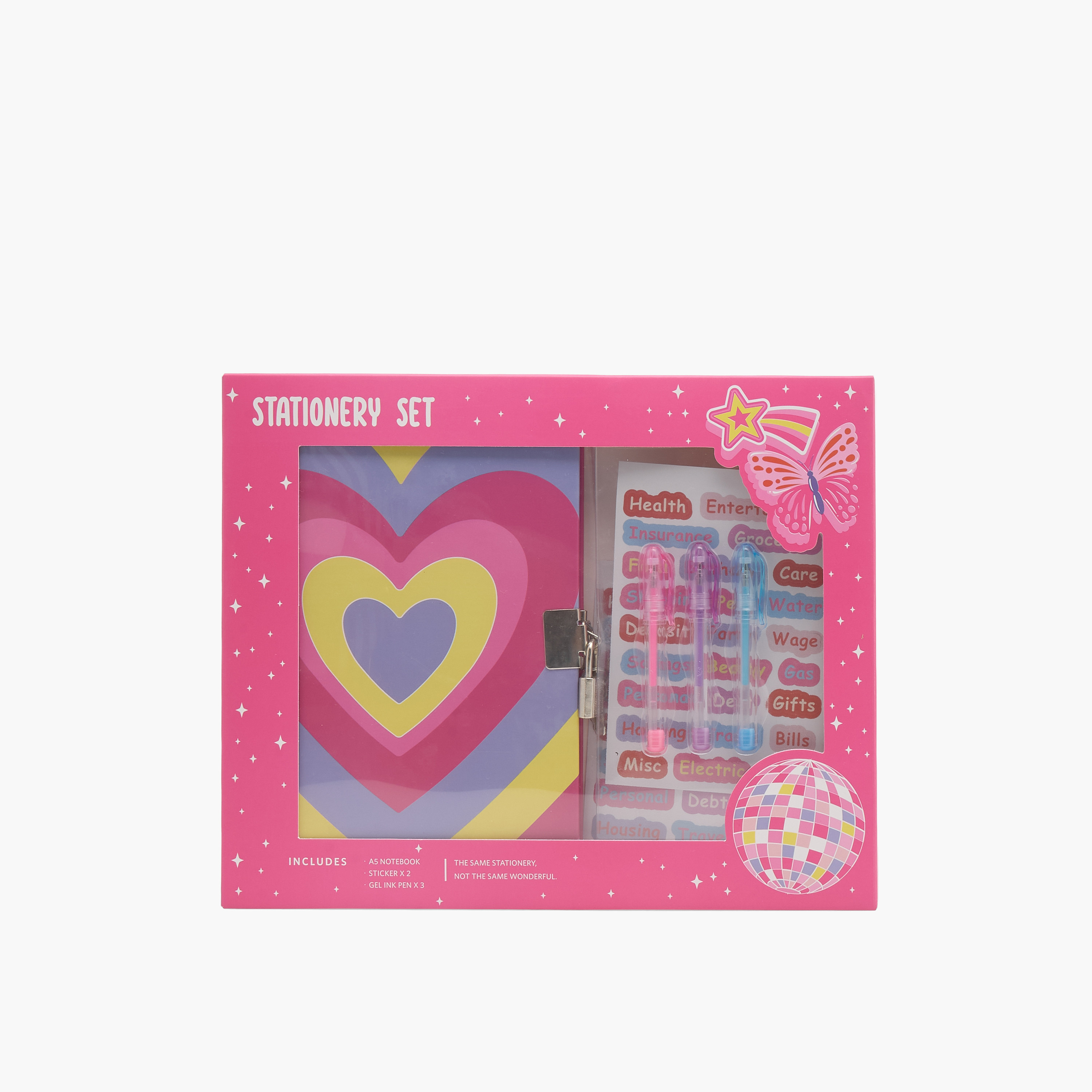 Syloon Heart Print Stationery Set with Notebook, Pens, Stickers - Set of 6-school-stationery-sets-image-8