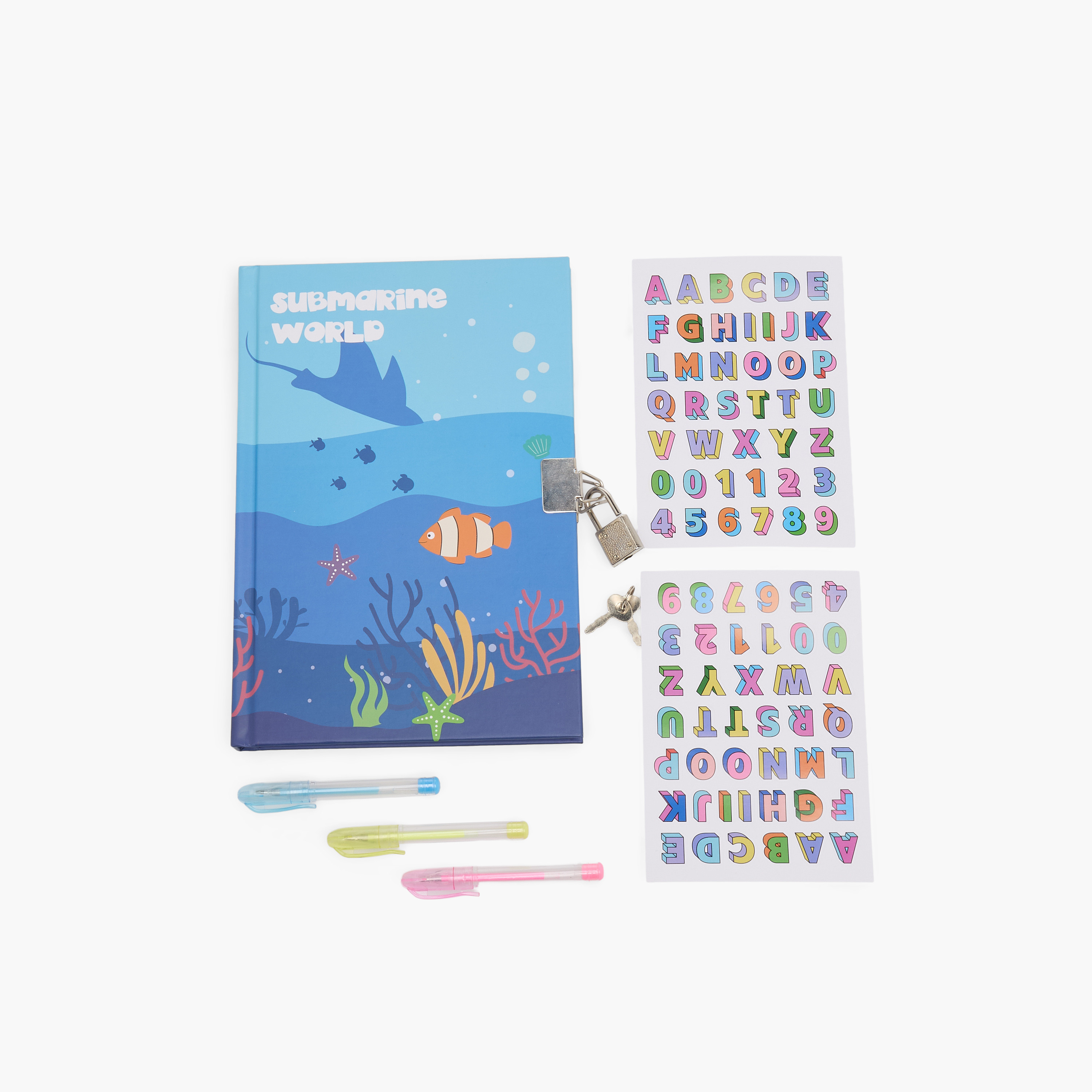طقم أدوات قرطاسية بطبعات المحيط مع دفتر وقلم وملصقات من سيلون - طقم 6 قطع-school-stationery-sets-image-1