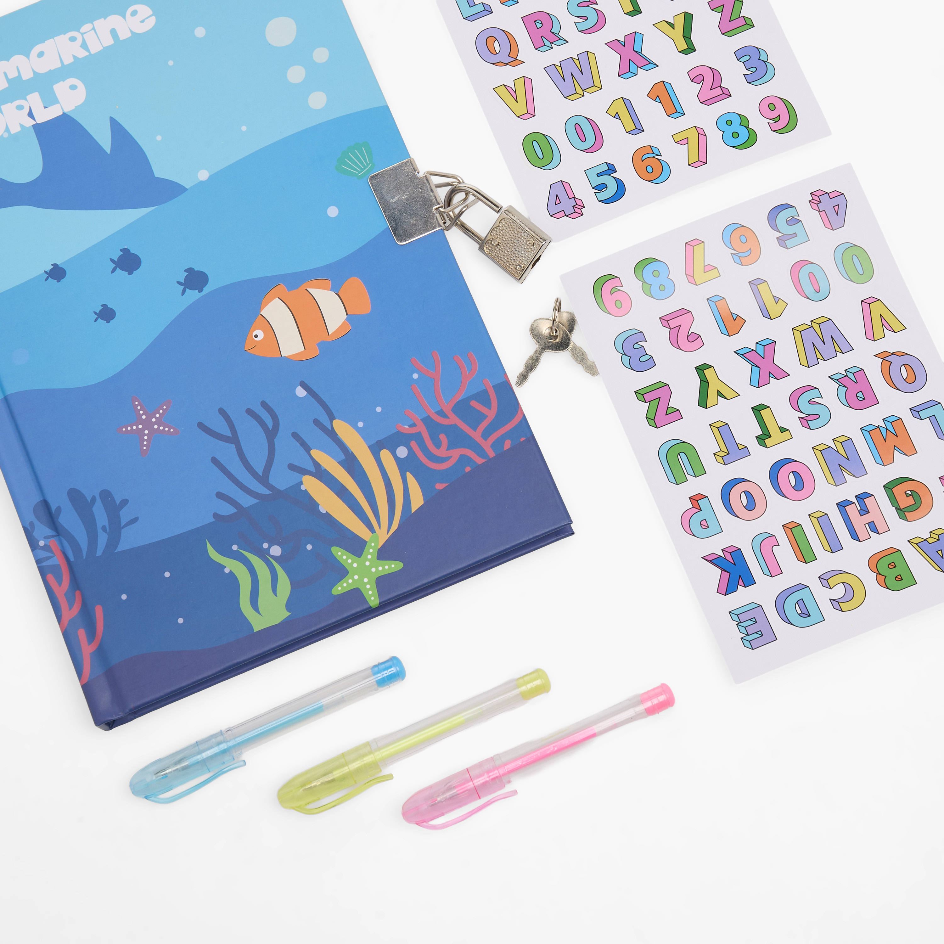 طقم أدوات قرطاسية بطبعات المحيط مع دفتر وقلم وملصقات من سيلون - طقم 6 قطع-school-stationery-sets-image-7