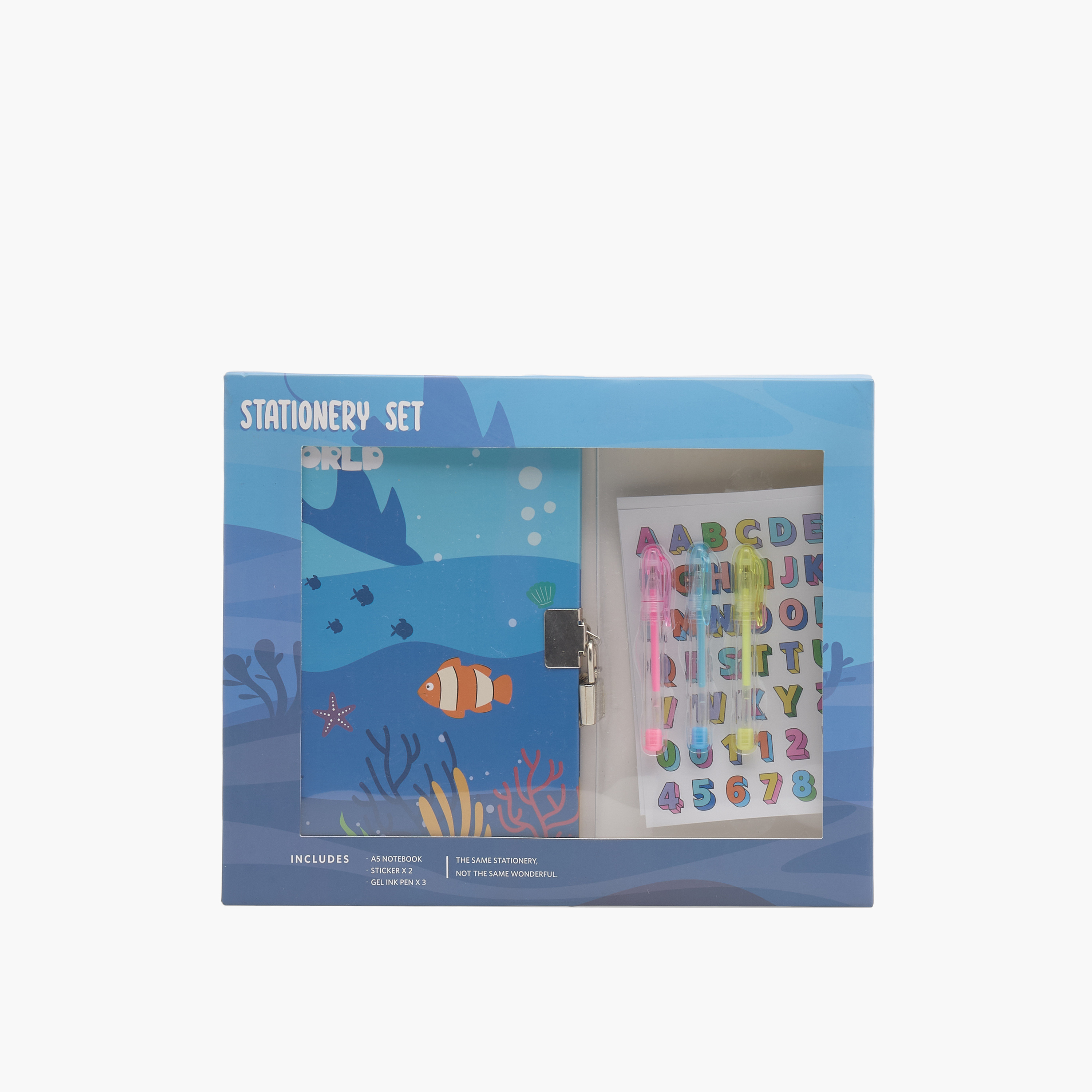 طقم أدوات قرطاسية بطبعات المحيط مع دفتر وقلم وملصقات من سيلون - طقم 6 قطع-school-stationery-sets-image-8