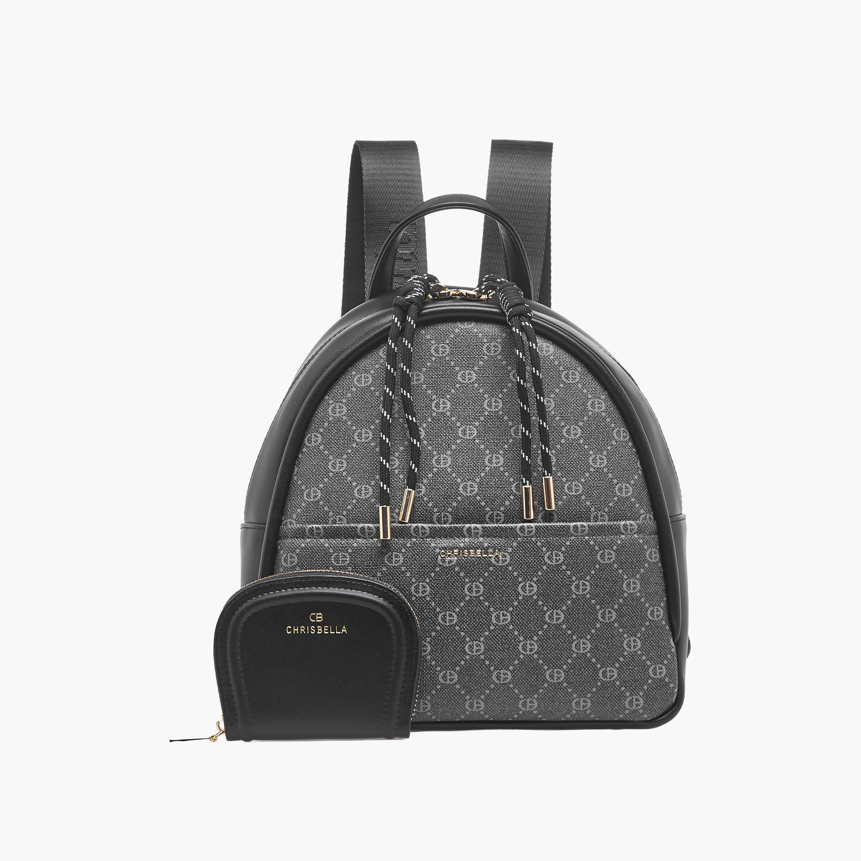 Chrisbella Monogram Print Backpack with Pouch-women-bagsandwallets-backpacks-image-1