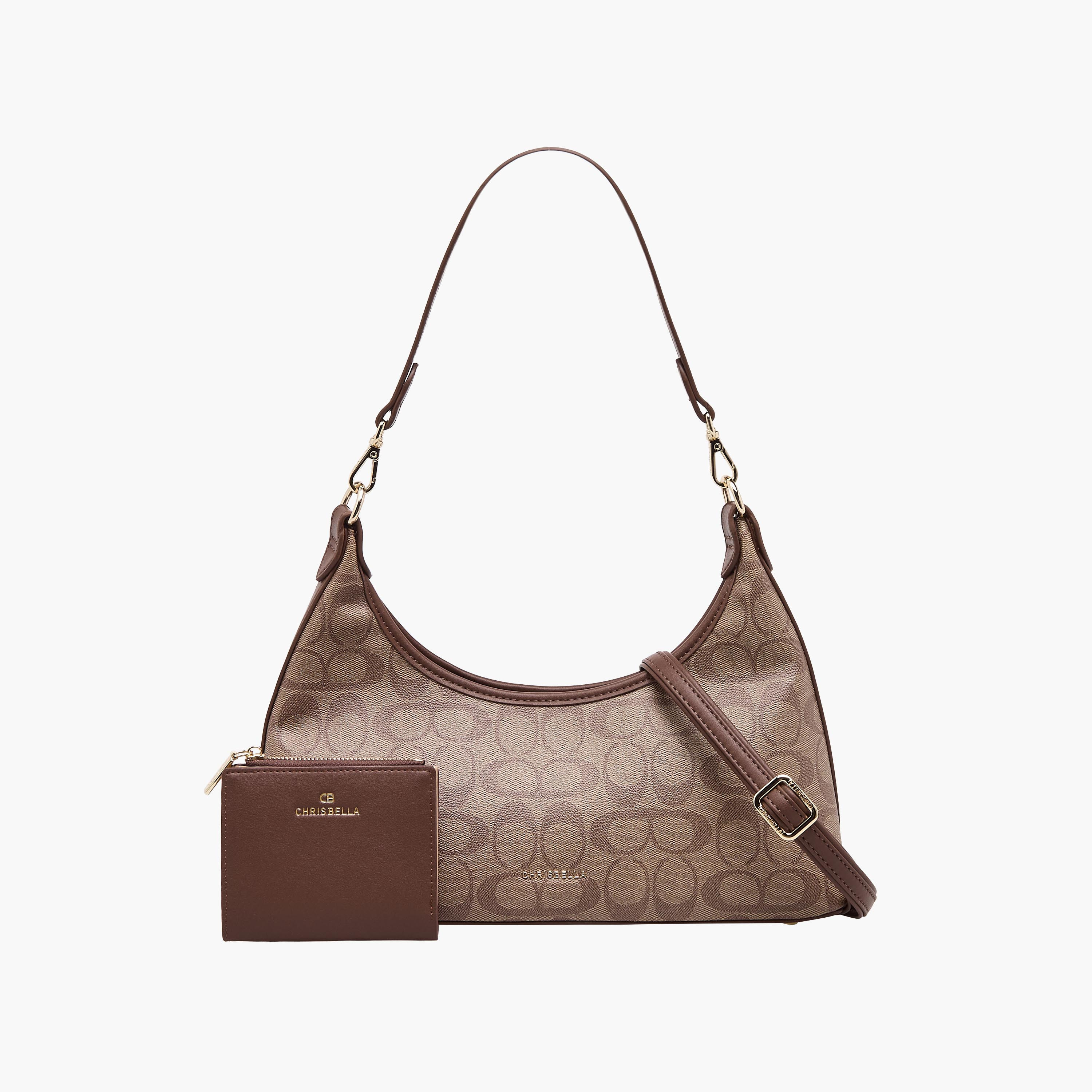 Chrisbella Monogram Print Shoulder Bag with Wallet-women-bagsandwallets-handbags-image-1