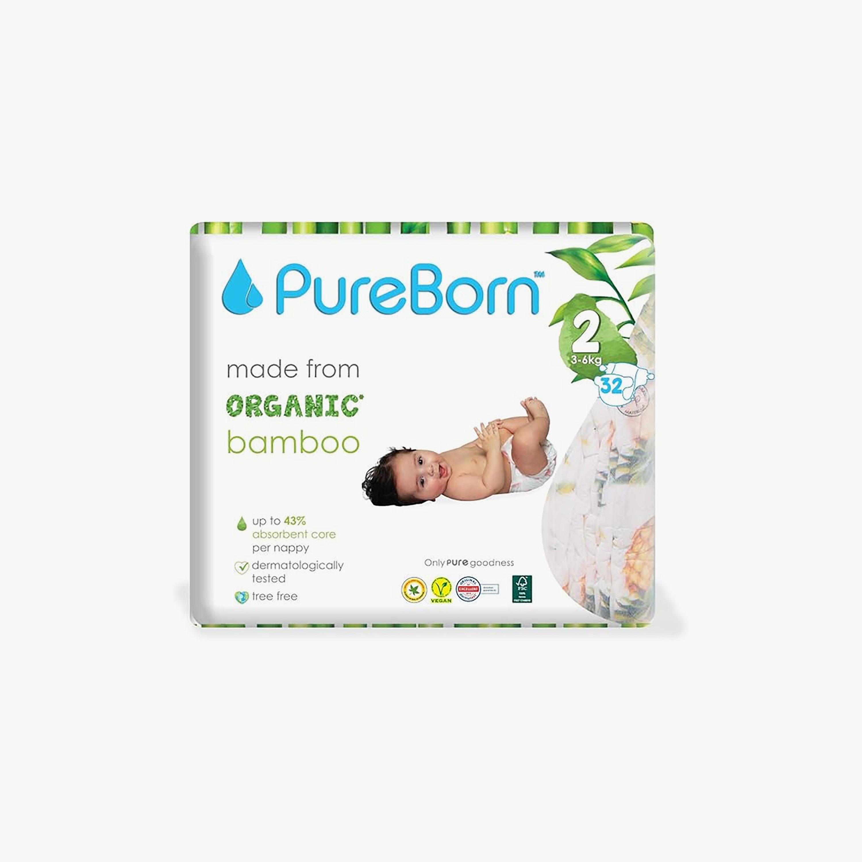 Pure Born 32-Piece Organic Bamboo Diapers Set - Size 2-baby-diapering-diapers-image-1