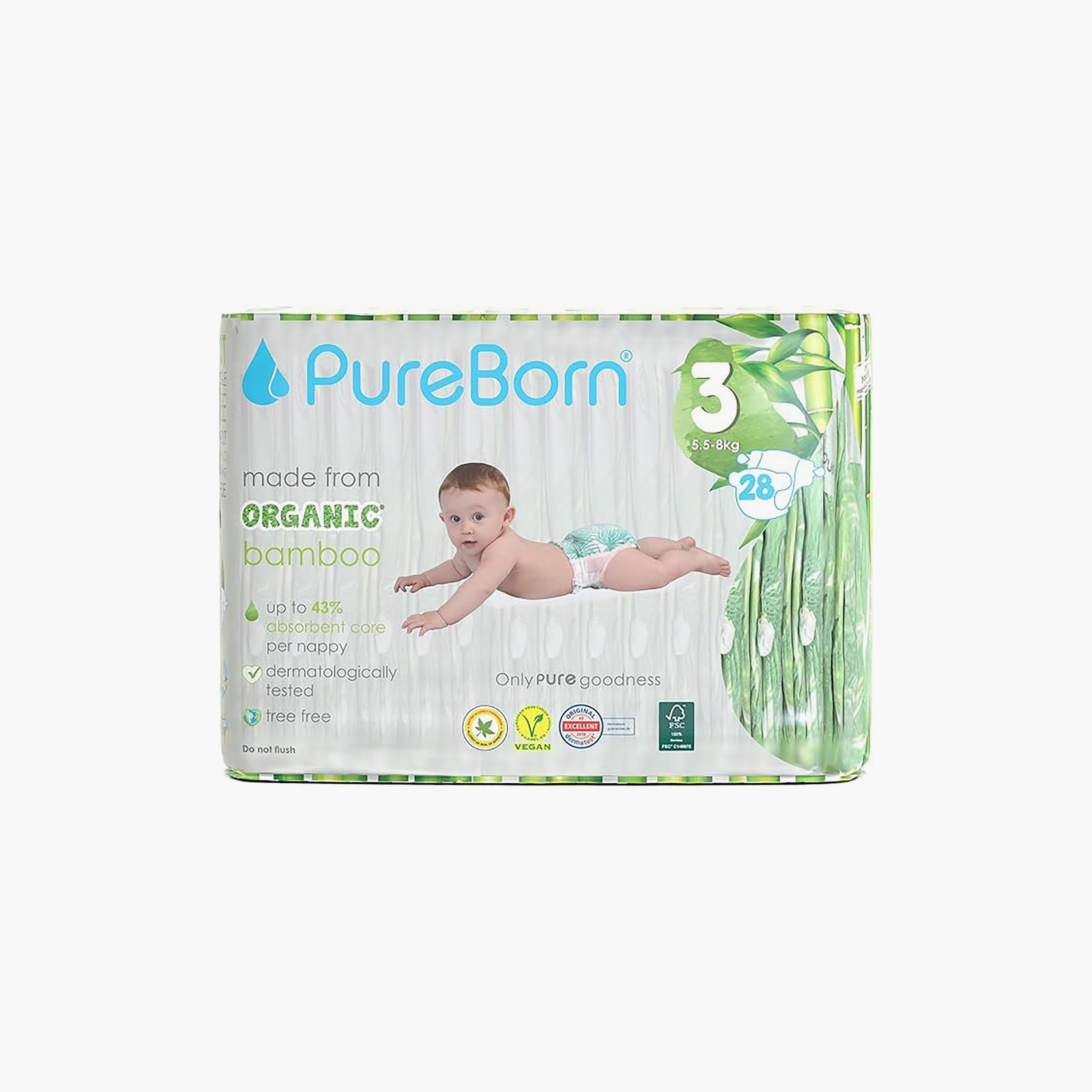 مجموعة حفاضات بيور بورن العضوية المصنوعة من الخيزران، 28 قطعة - مقاس 3-baby-diapering-diapers-image-1