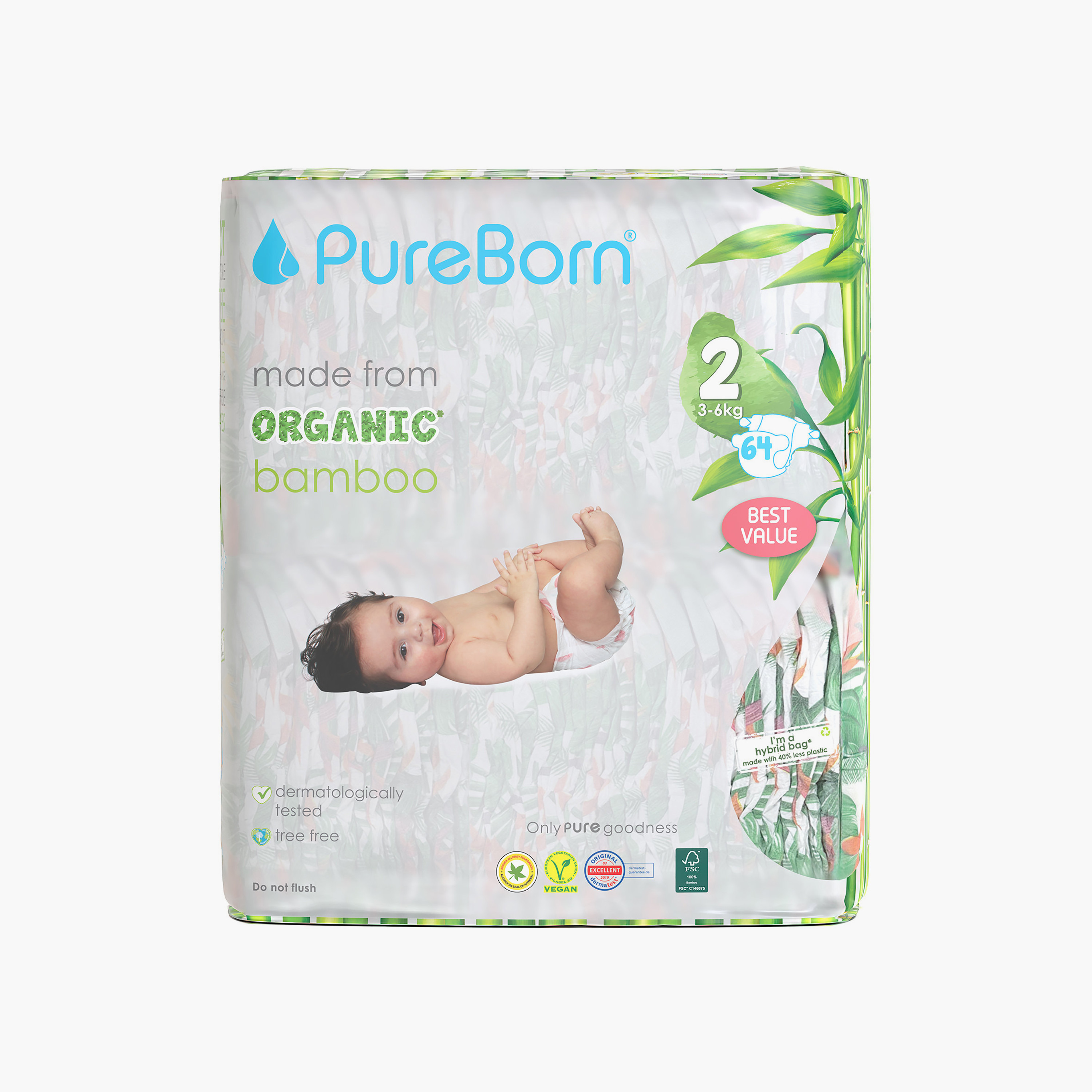 Pure Born 64-Piece Organic Bamboo Diapers Set - Size 2-baby-diapering-diapers-image-1