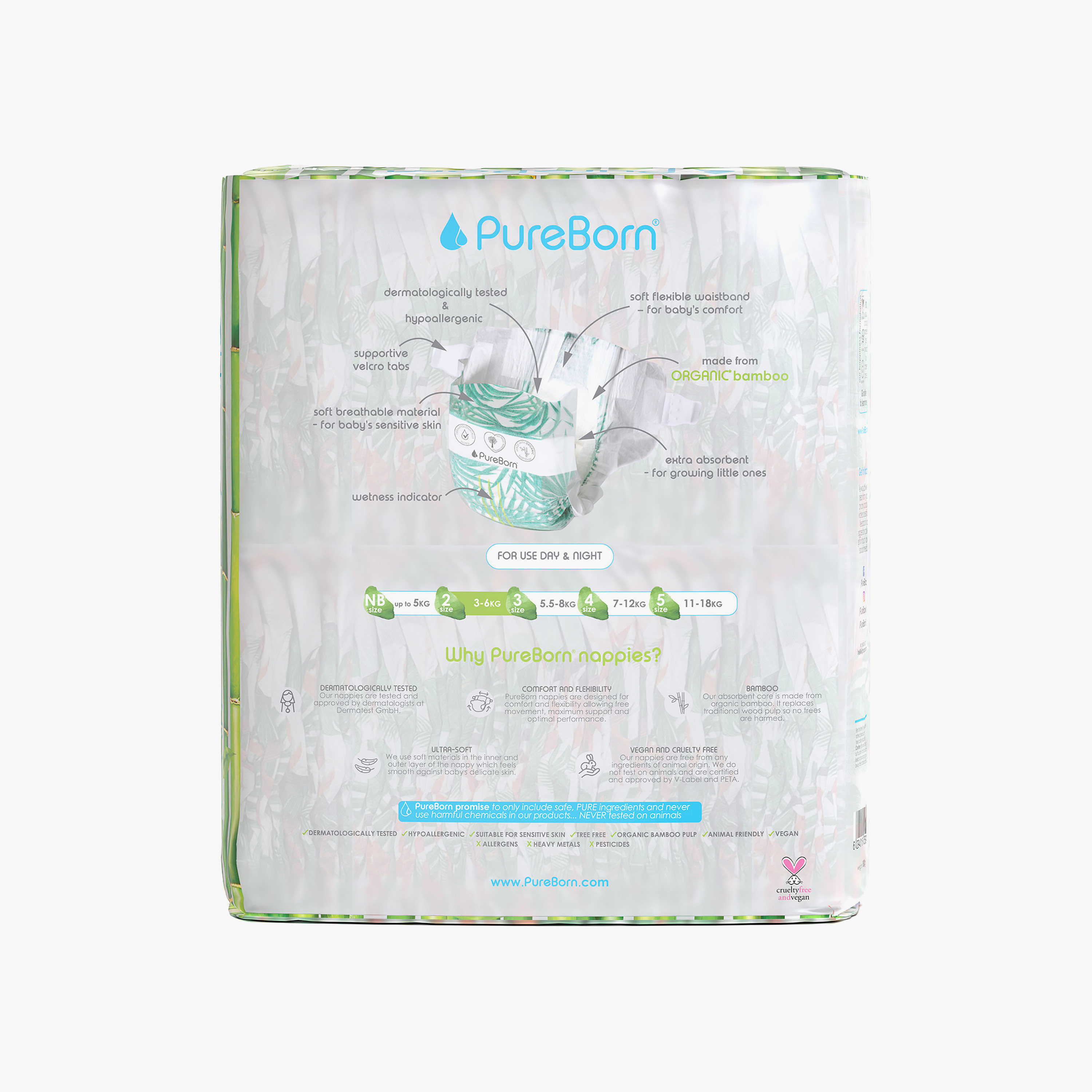Pure Born 64-Piece Organic Bamboo Diapers Set - Size 2-baby-diapering-diapers-image-2