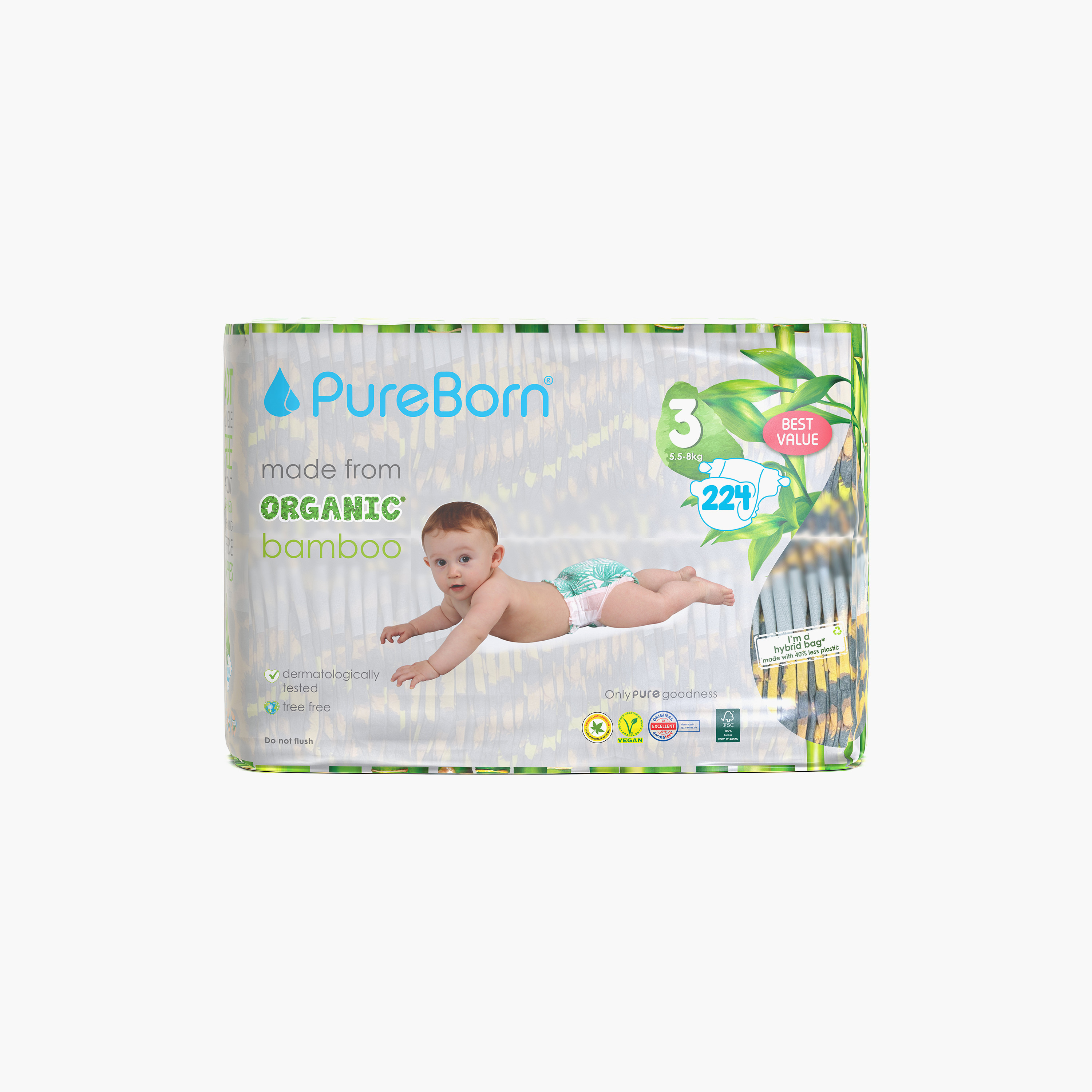 Pure Born 224-Piece Organic Bamboo Diapers Set - Size 3-baby-diapering-diapers-image-1