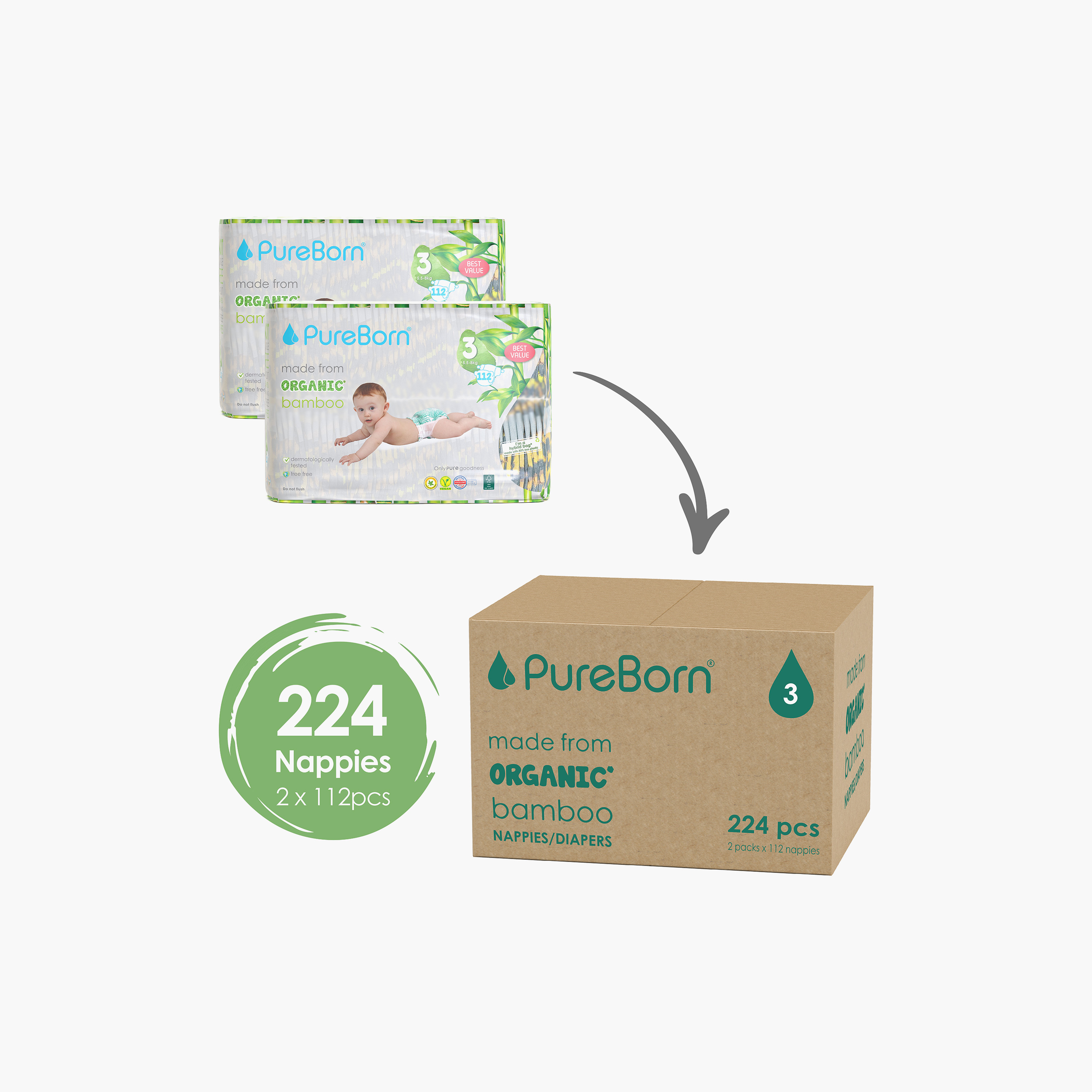 Pure Born 224-Piece Organic Bamboo Diapers Set - Size 3-baby-diapering-diapers-image-11
