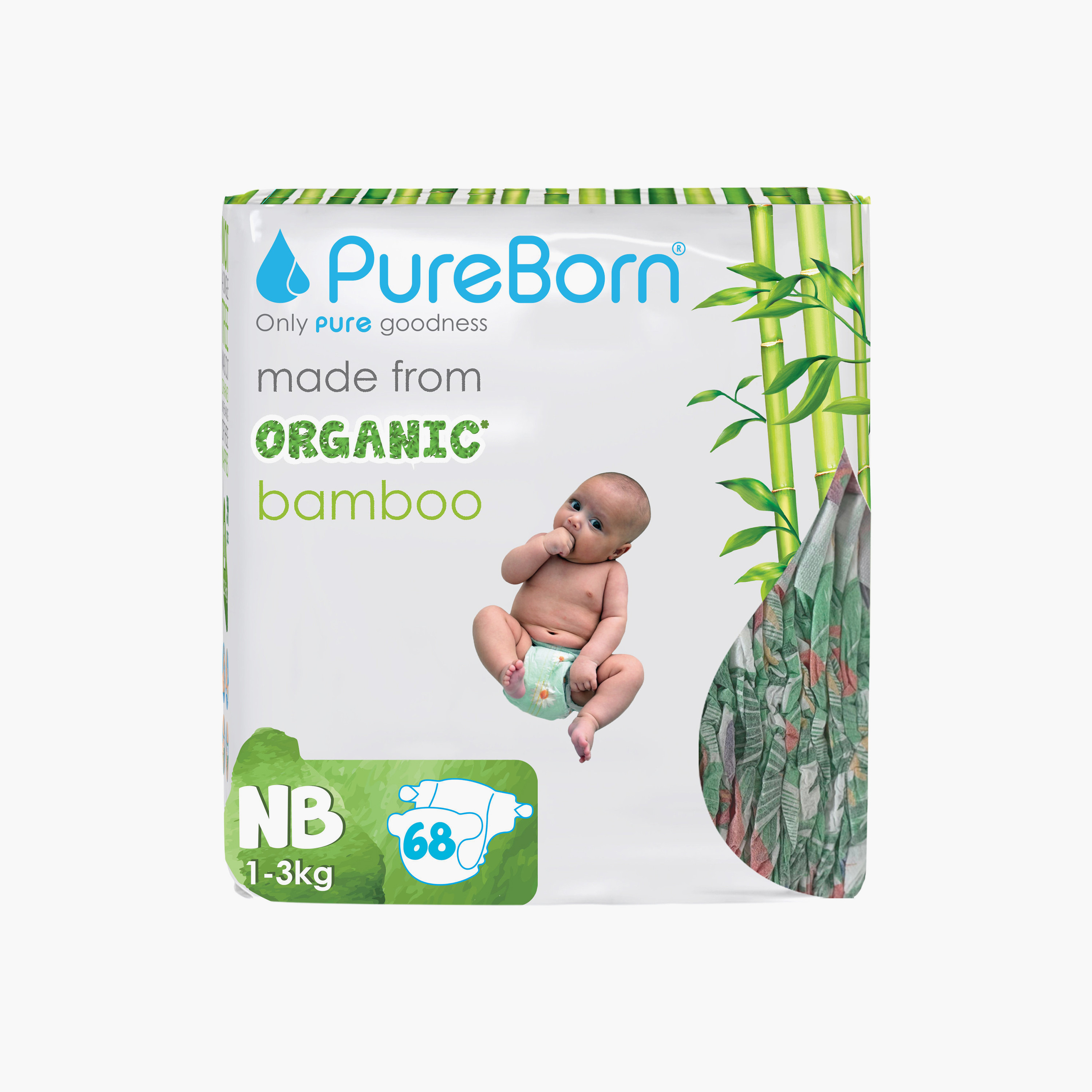 Pure Born 68-Piece Organic Bamboo Diapers Set - Size 0-baby-diapering-diapers-image-1