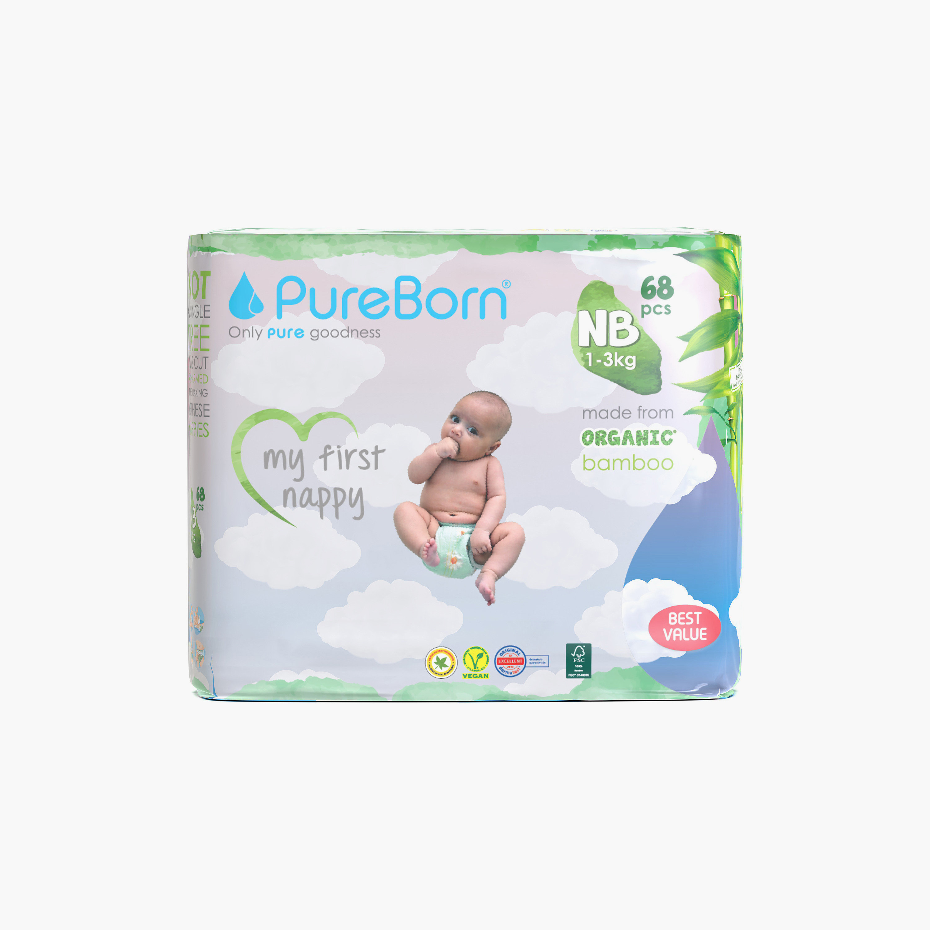 Pure Born 68-Piece Organic Bamboo Diapers Set - Size 0-baby-diapering-diapers-image-7