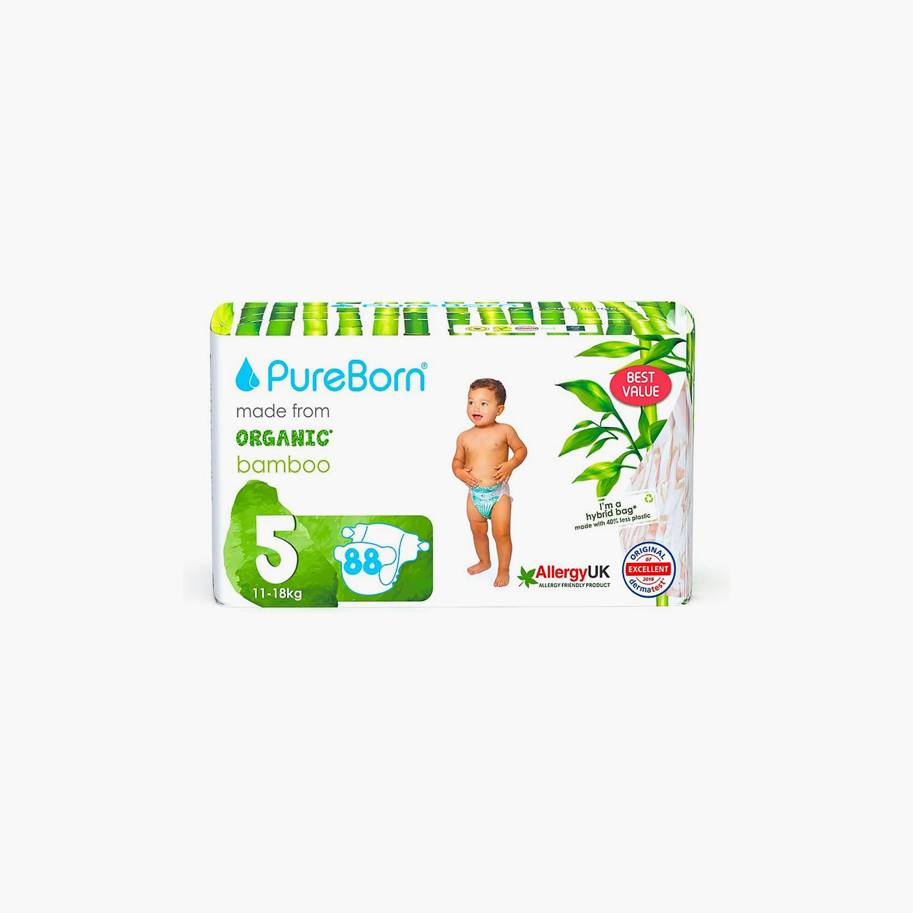 Pure Born 88-Piece Organic Bamboo Diapers Set - Size 5-baby-diapering-diapers-image-1
