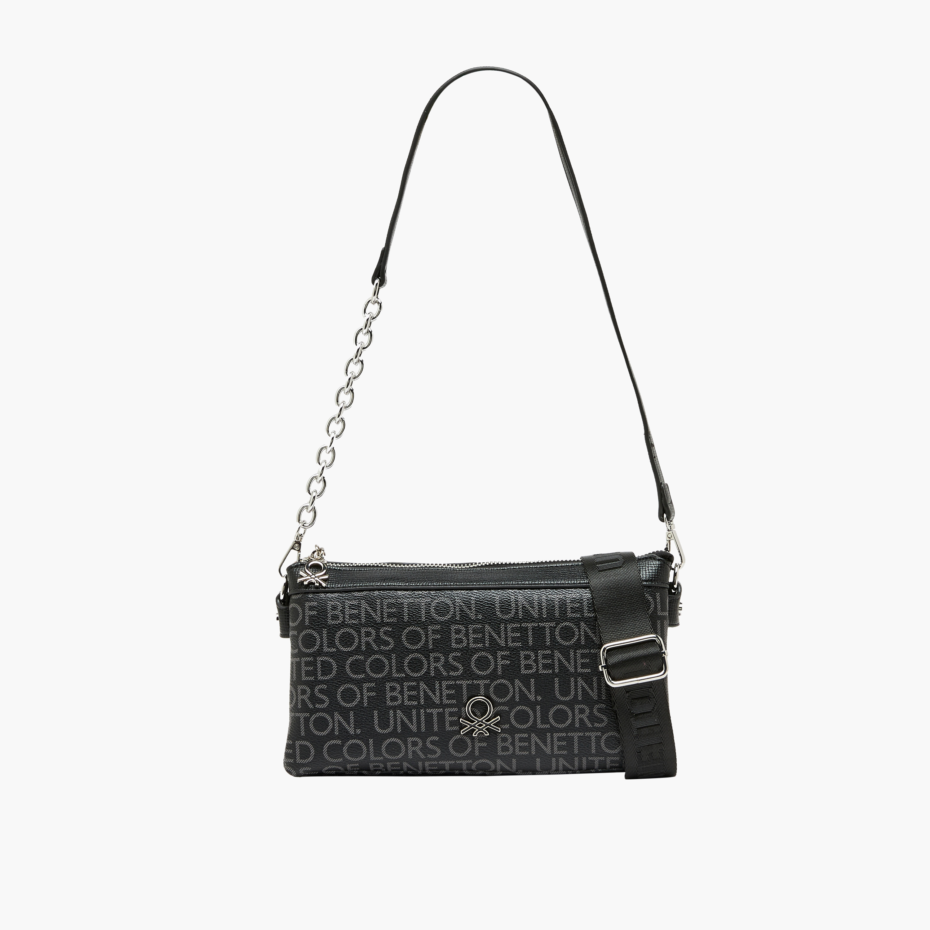 United Colors of Benetton Monogram Crossbody Bag with Chain Detail-women-bagsandwallets-handbags-image-1
