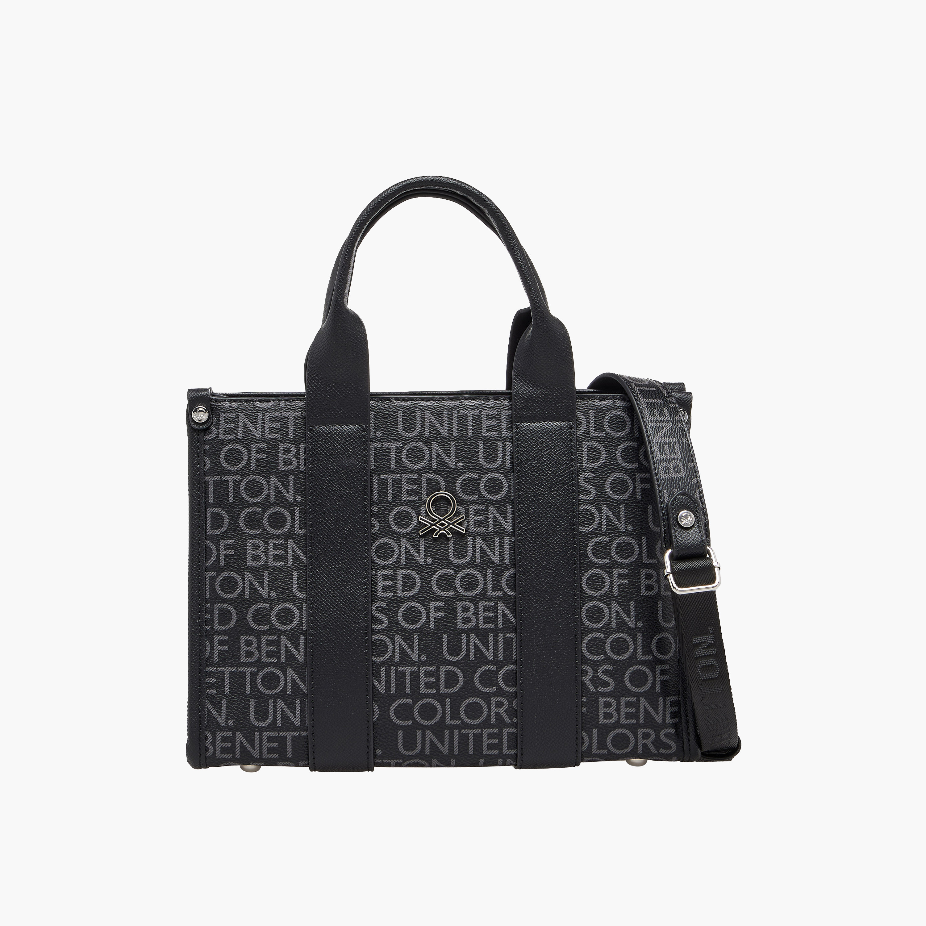 United Colors of Benetton Typography Print Tote Bag with Zip Closure-women-bagsandwallets-handbags-image-1