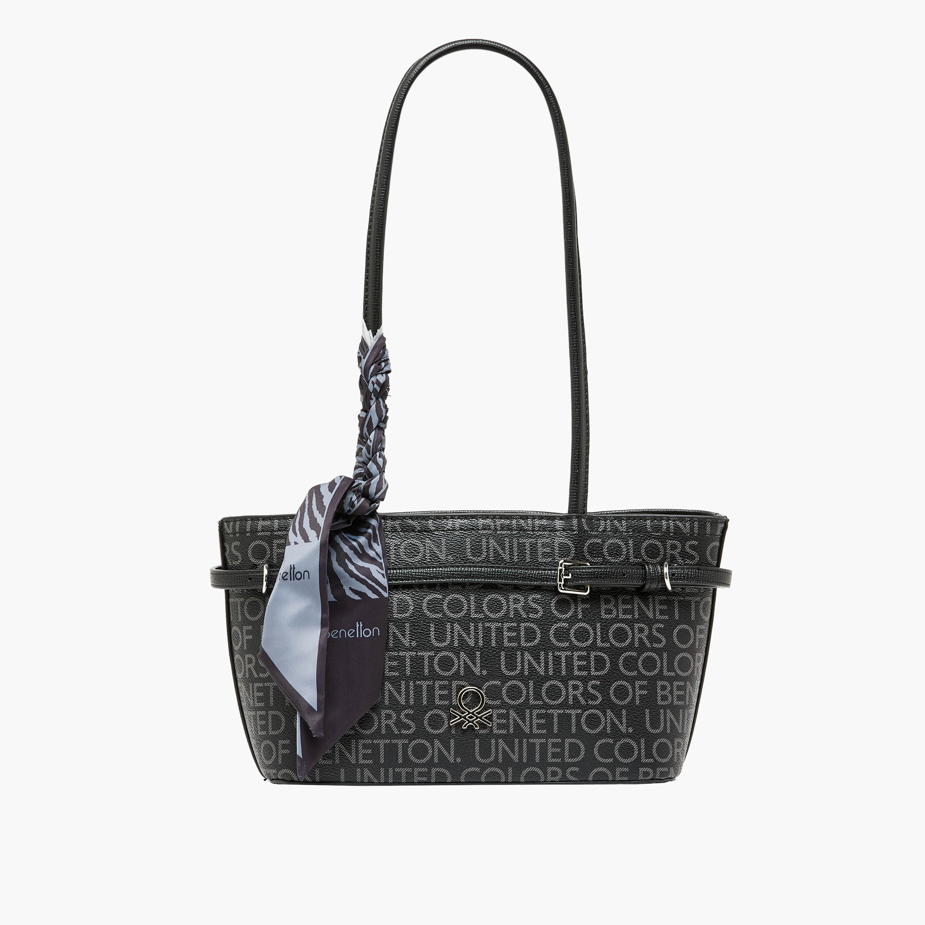 United Colors of Benetton Monogram Print Tote Bag with Scarf Accent-women-bagsandwallets-handbags-image-1