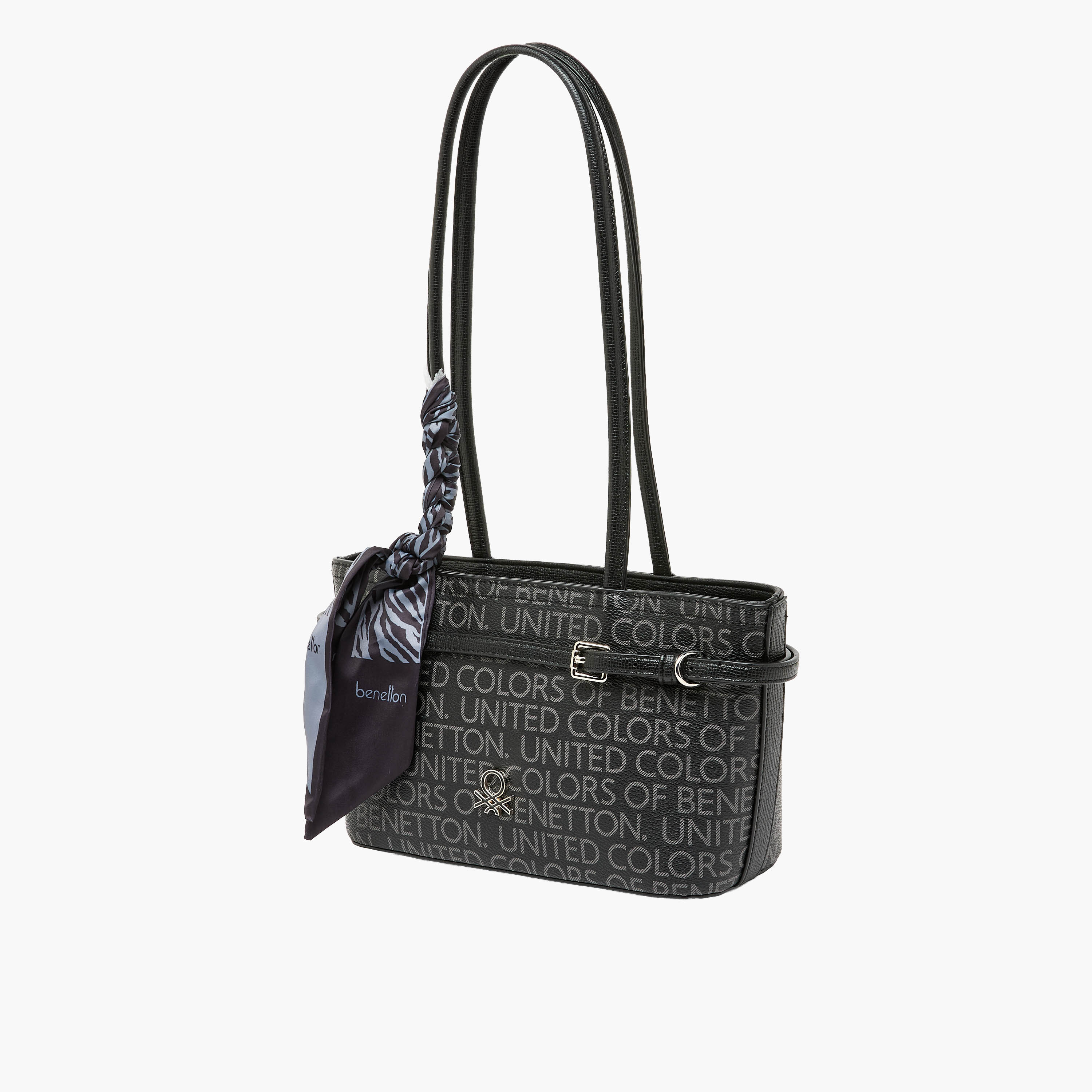 United Colors of Benetton Monogram Print Tote Bag with Scarf Accent-women-bagsandwallets-handbags-image-3