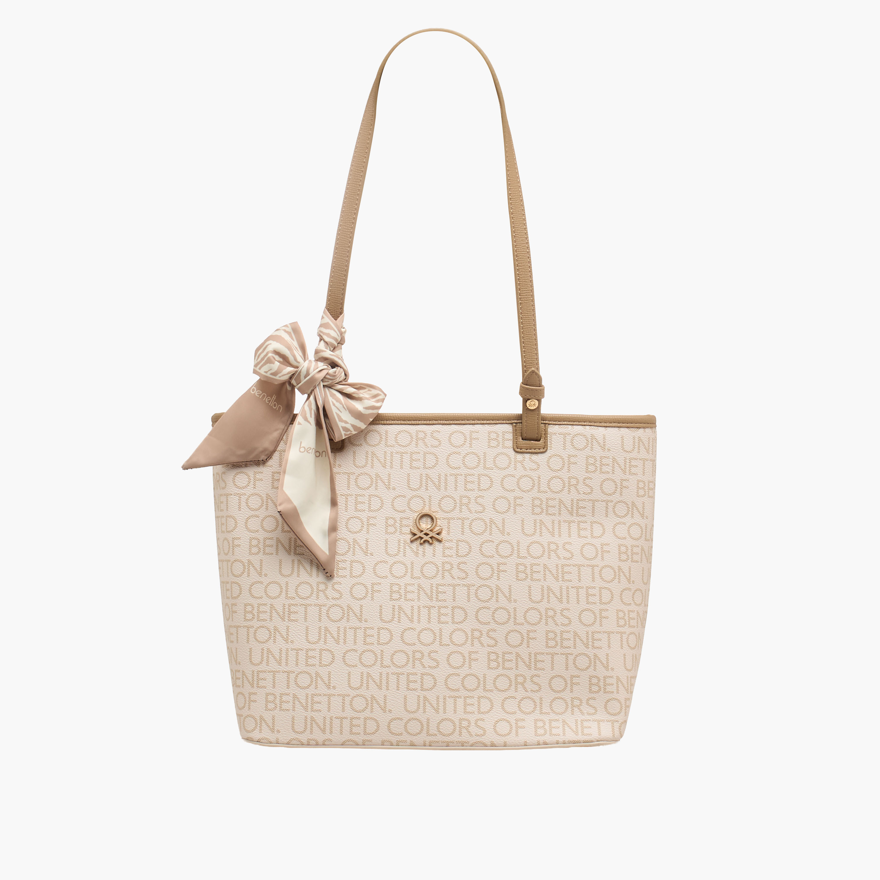 United Colors of Benetton Monogram Tote Bag with Scarf Accent-women-bagsandwallets-handbags-image-1